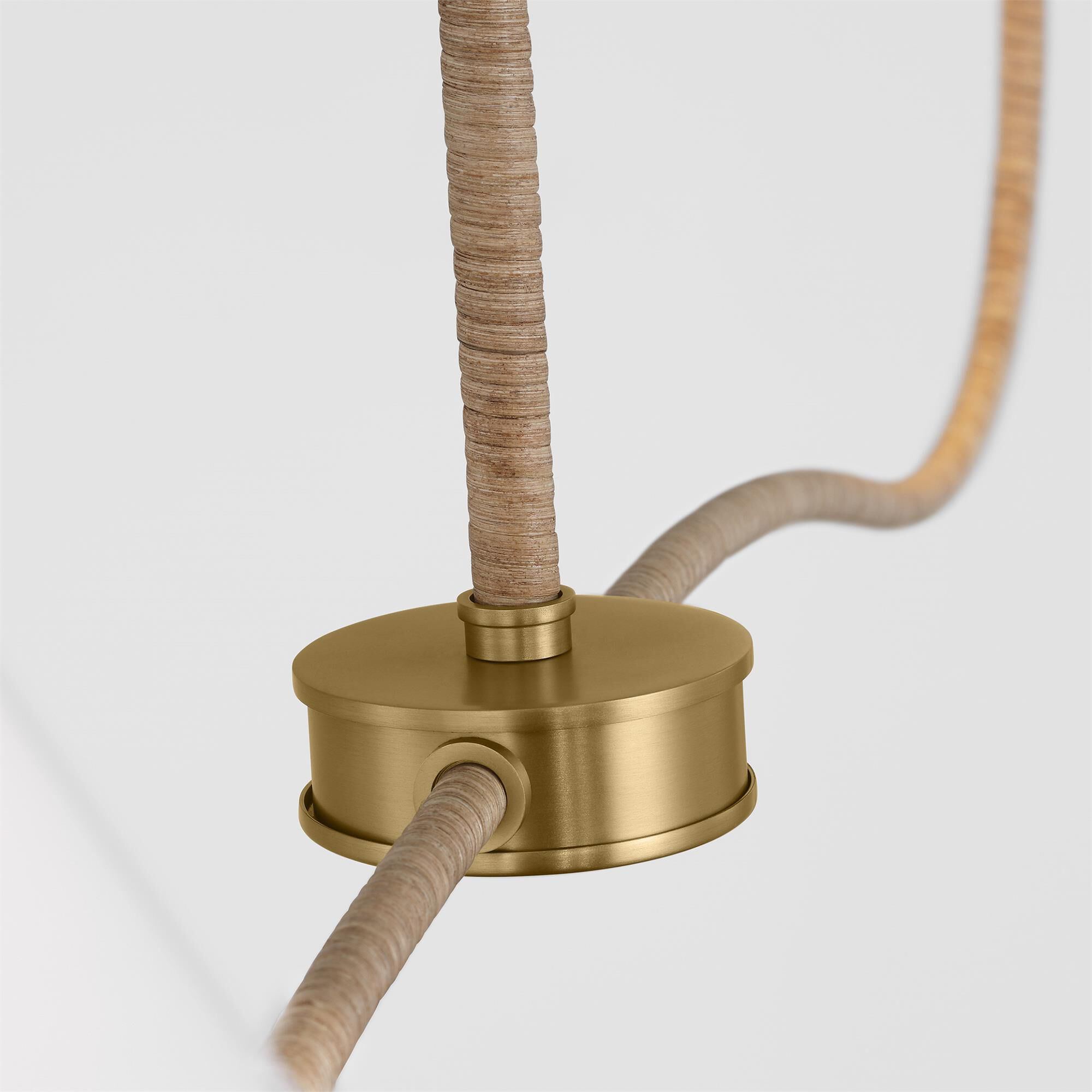 Shown in Burnished Brass finish and White Linen shade