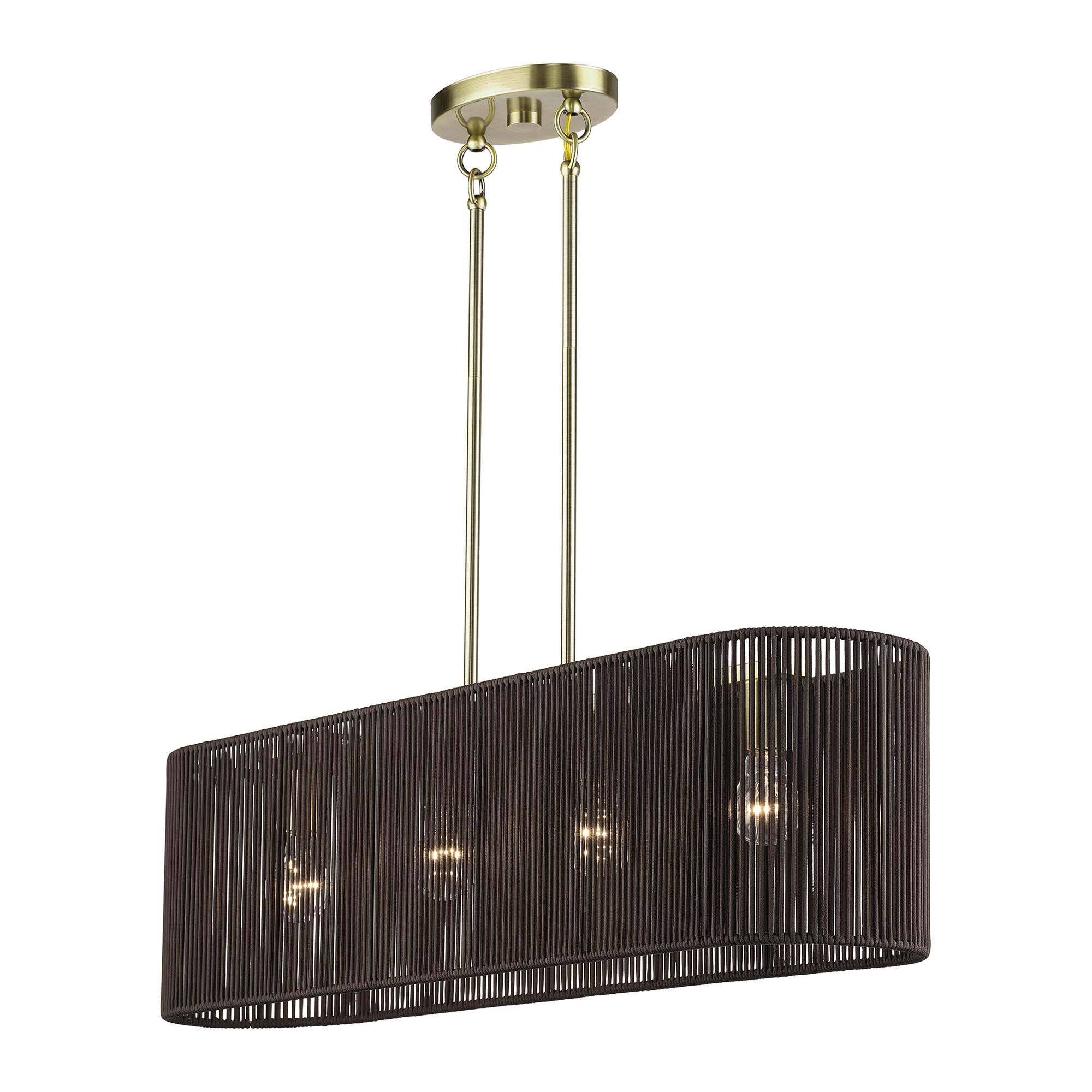 Shown in Antique Brass finish and Hand-Woven Dark Chocolate Color Polyester Rope shade