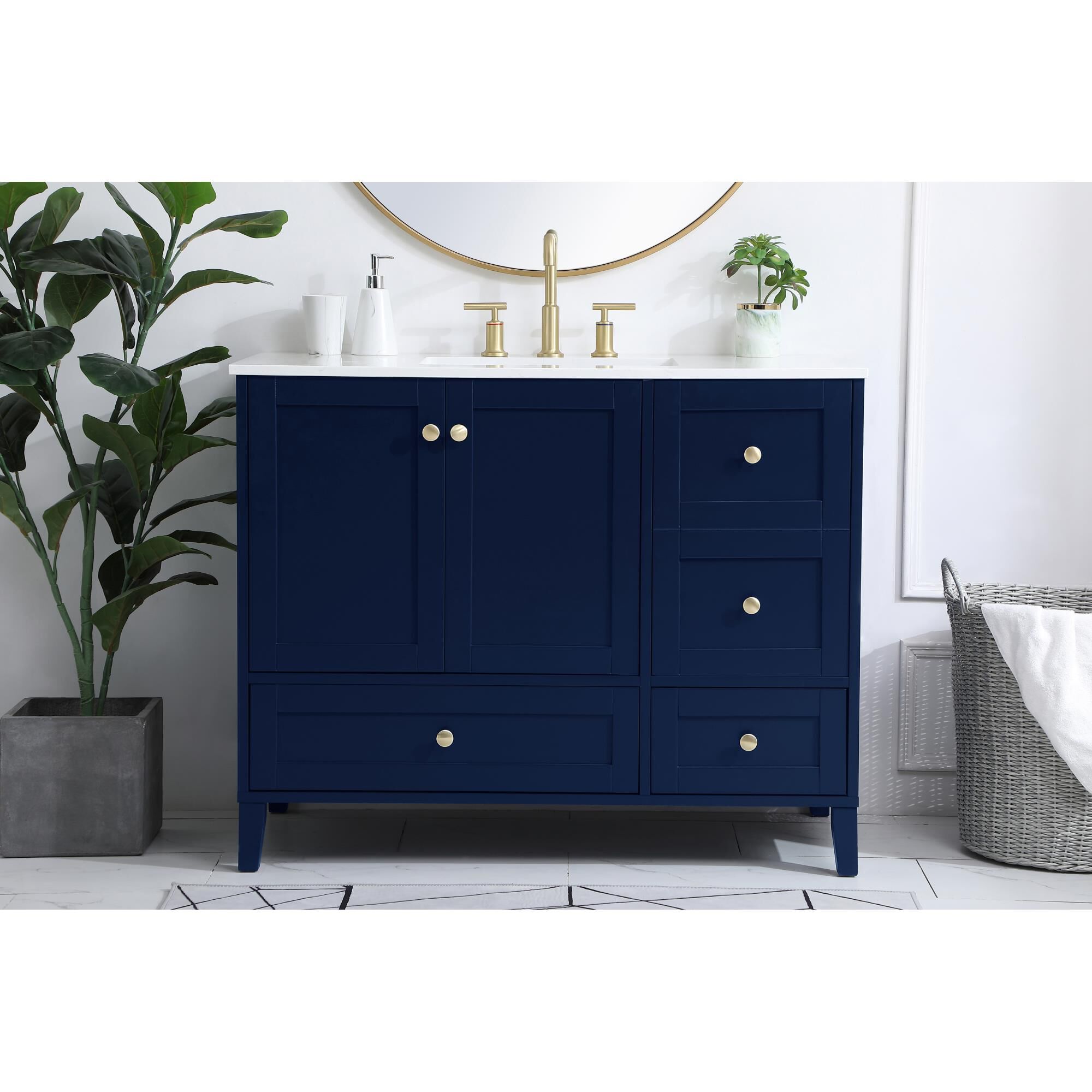 Shown in Blue And Gold With Calacatta Quartz finish