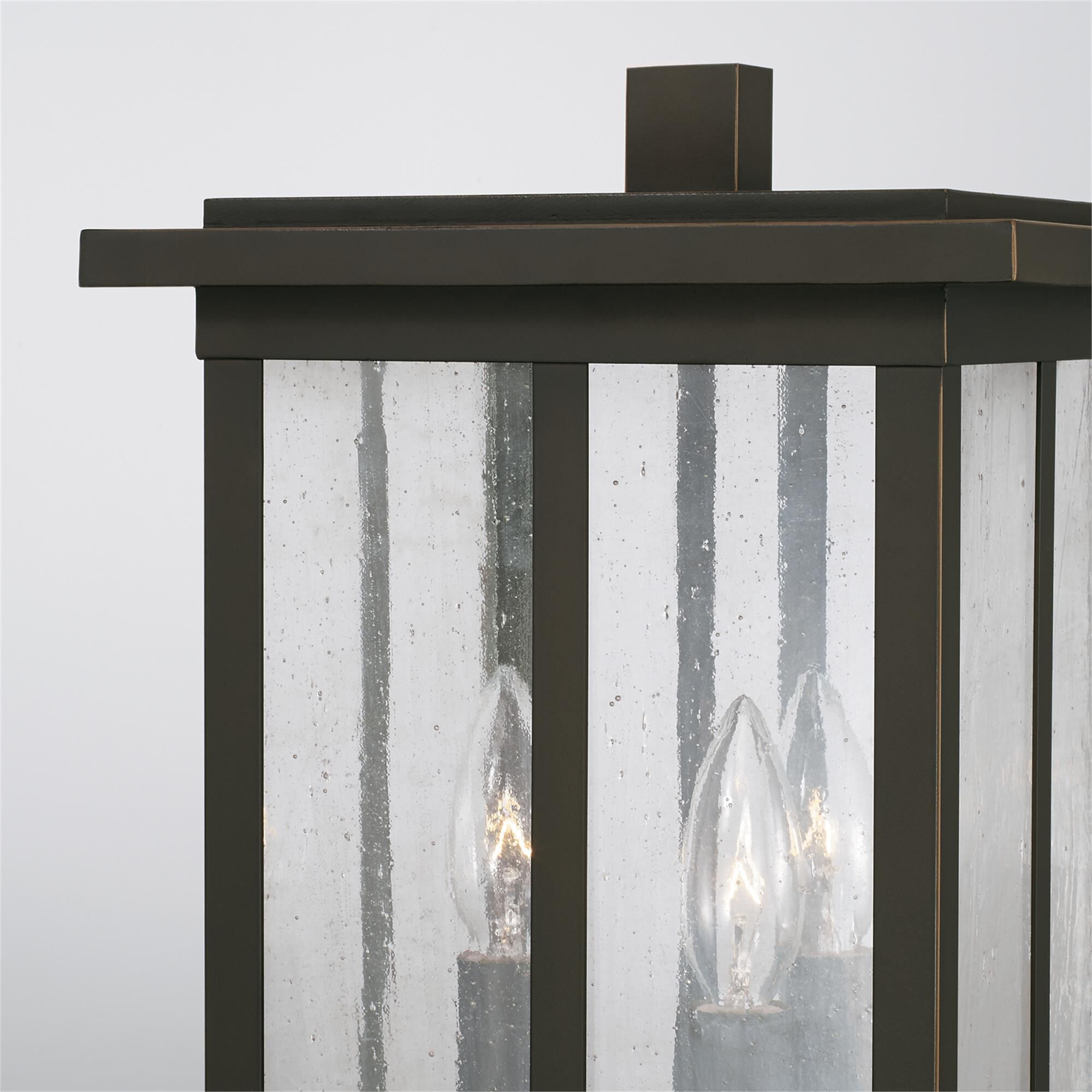 Shown in Oiled Bronze finish and Antiqued glass