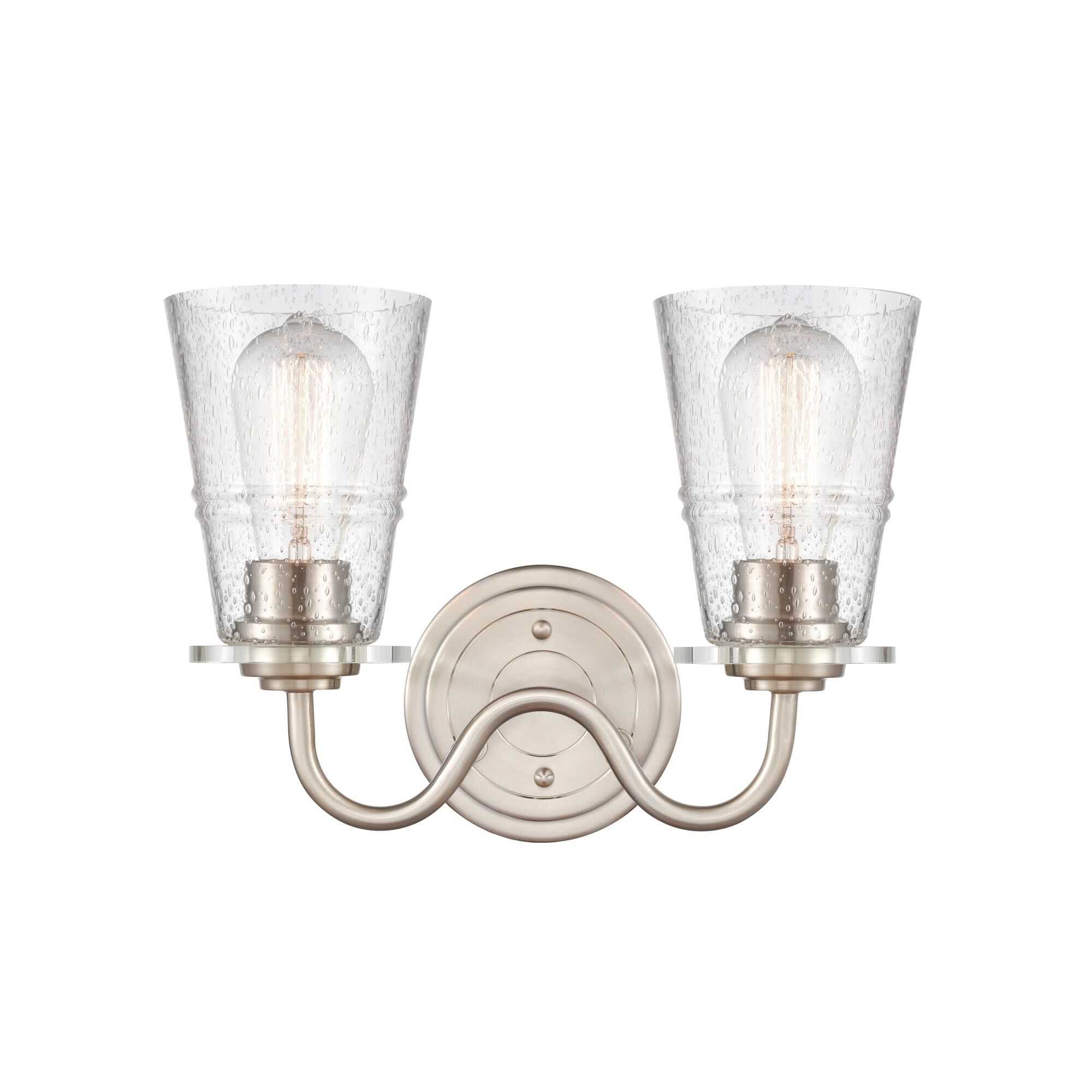 Shown in Satin Nickel finish and Seedy Scarlett glass