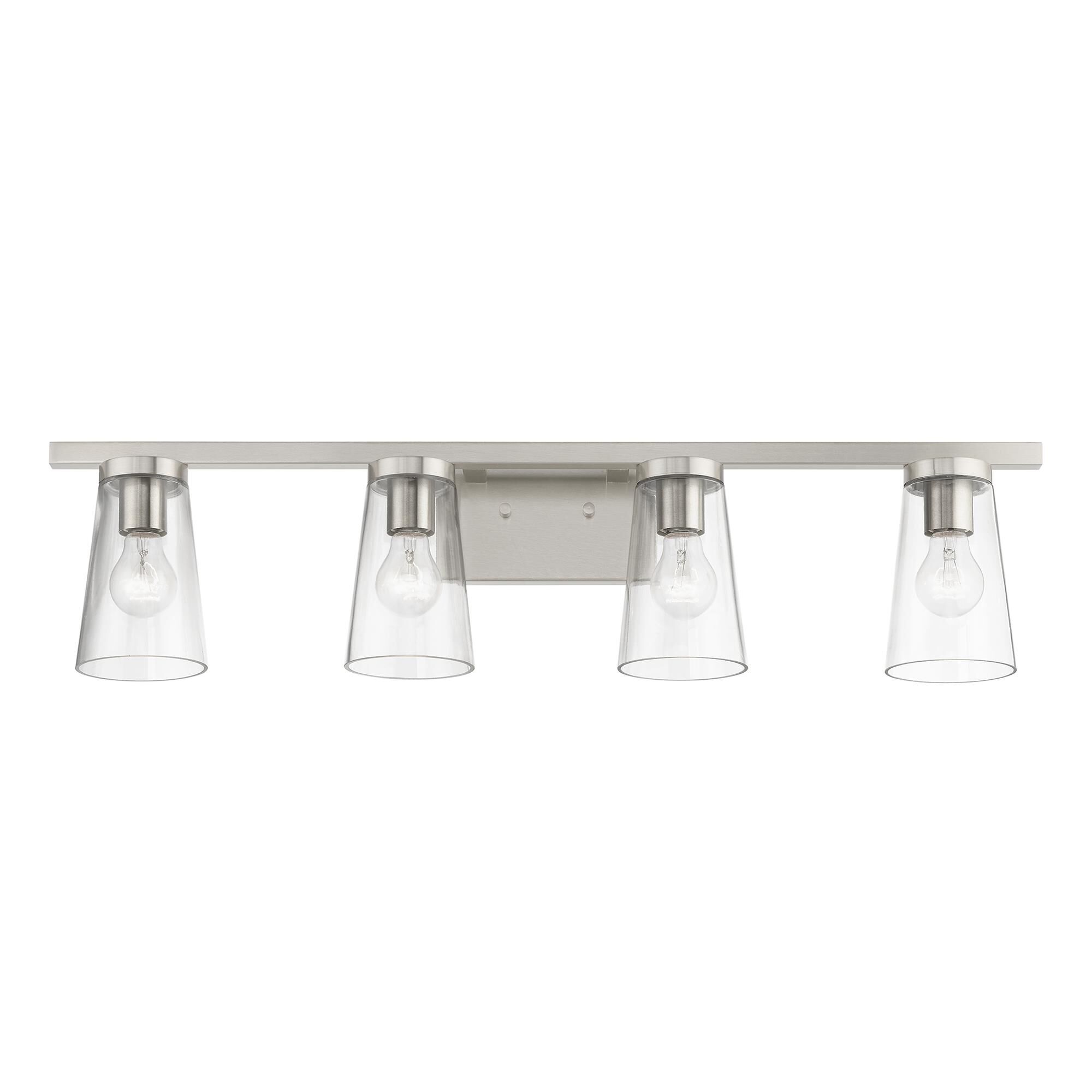 Shown in Brushed Nickel finish and Clear glass
