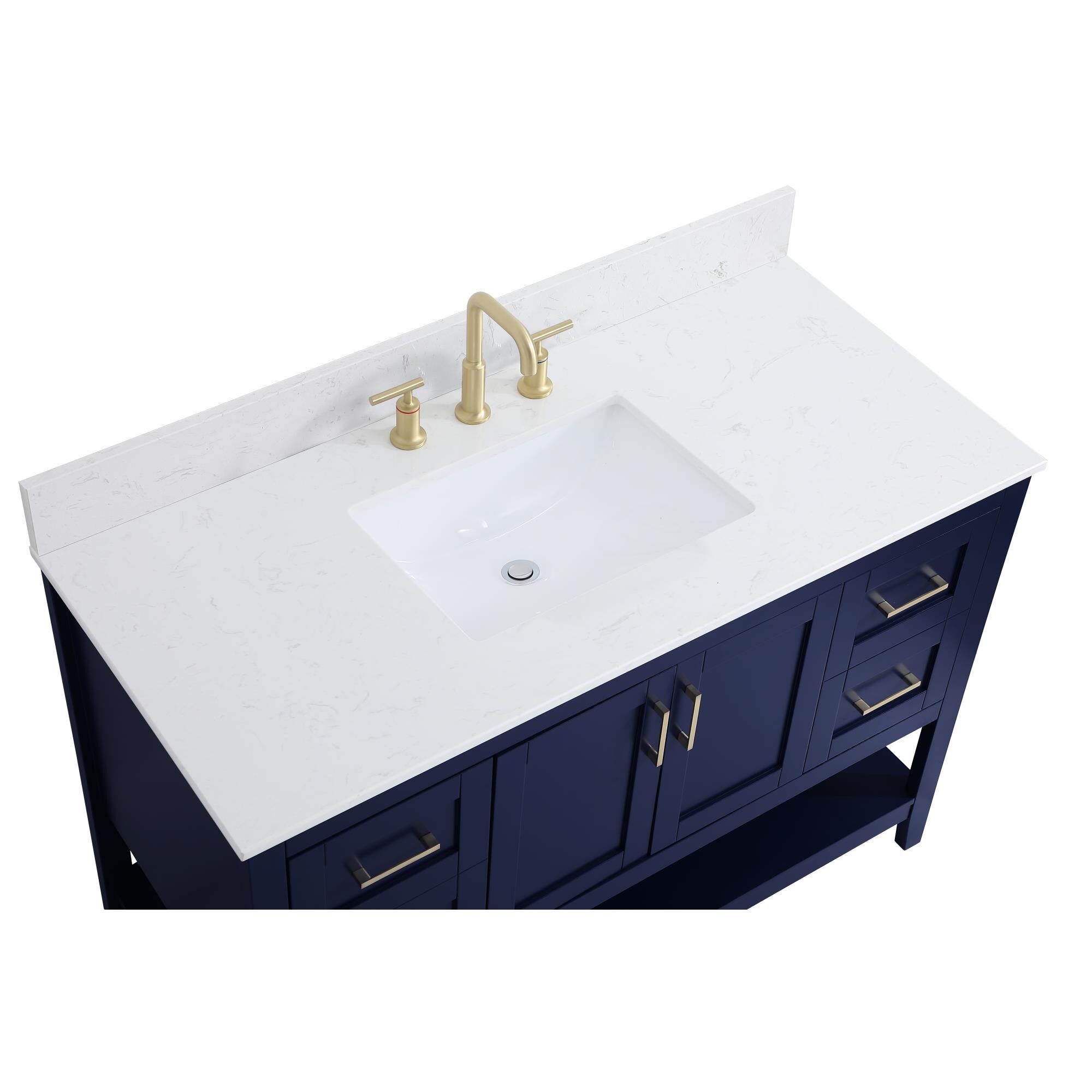 Shown in Blue And Gold With Calacatta Quartz finish