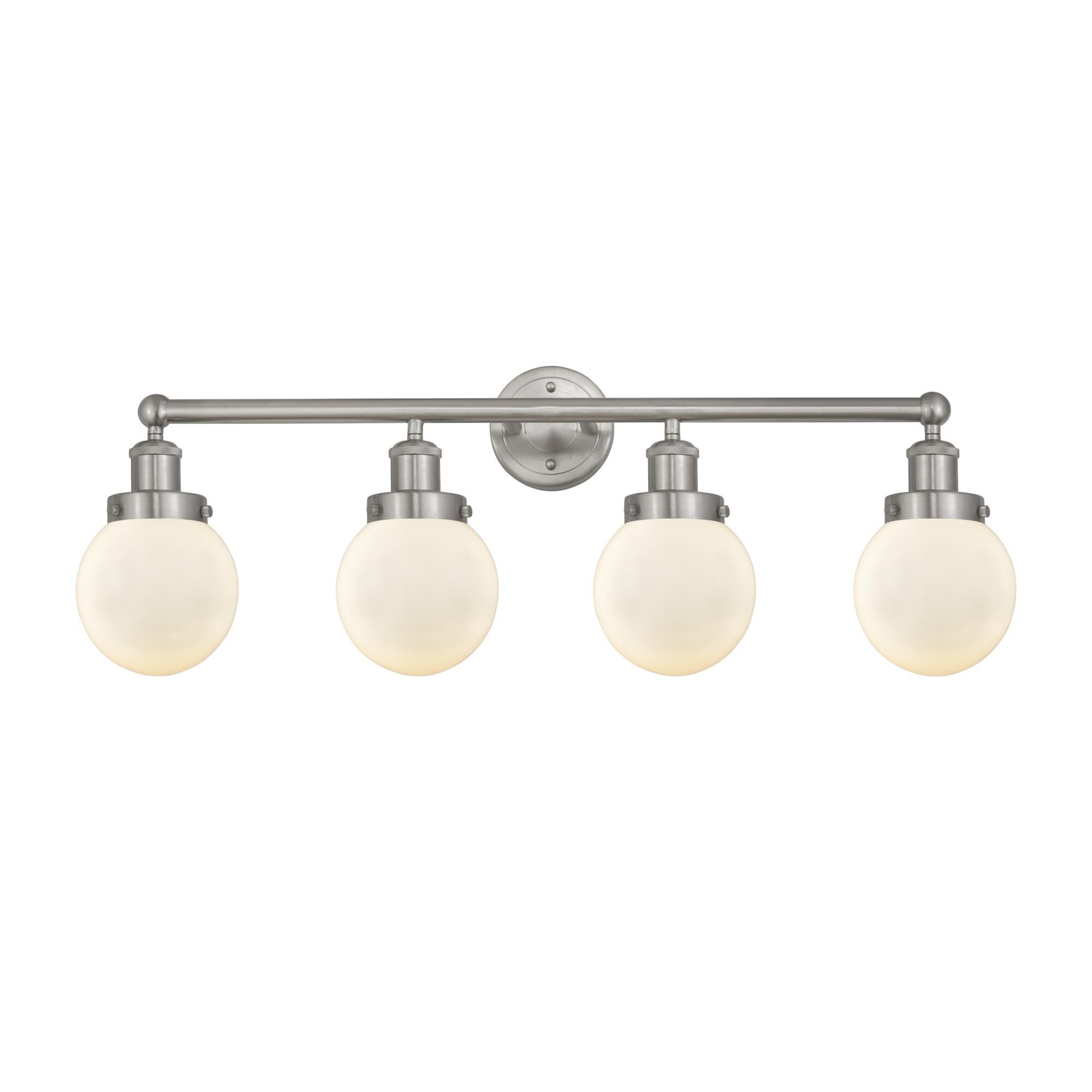 Shown in Brushed Satin Nickel, Matte White finish and Matte White glass and Matte White Glass shade