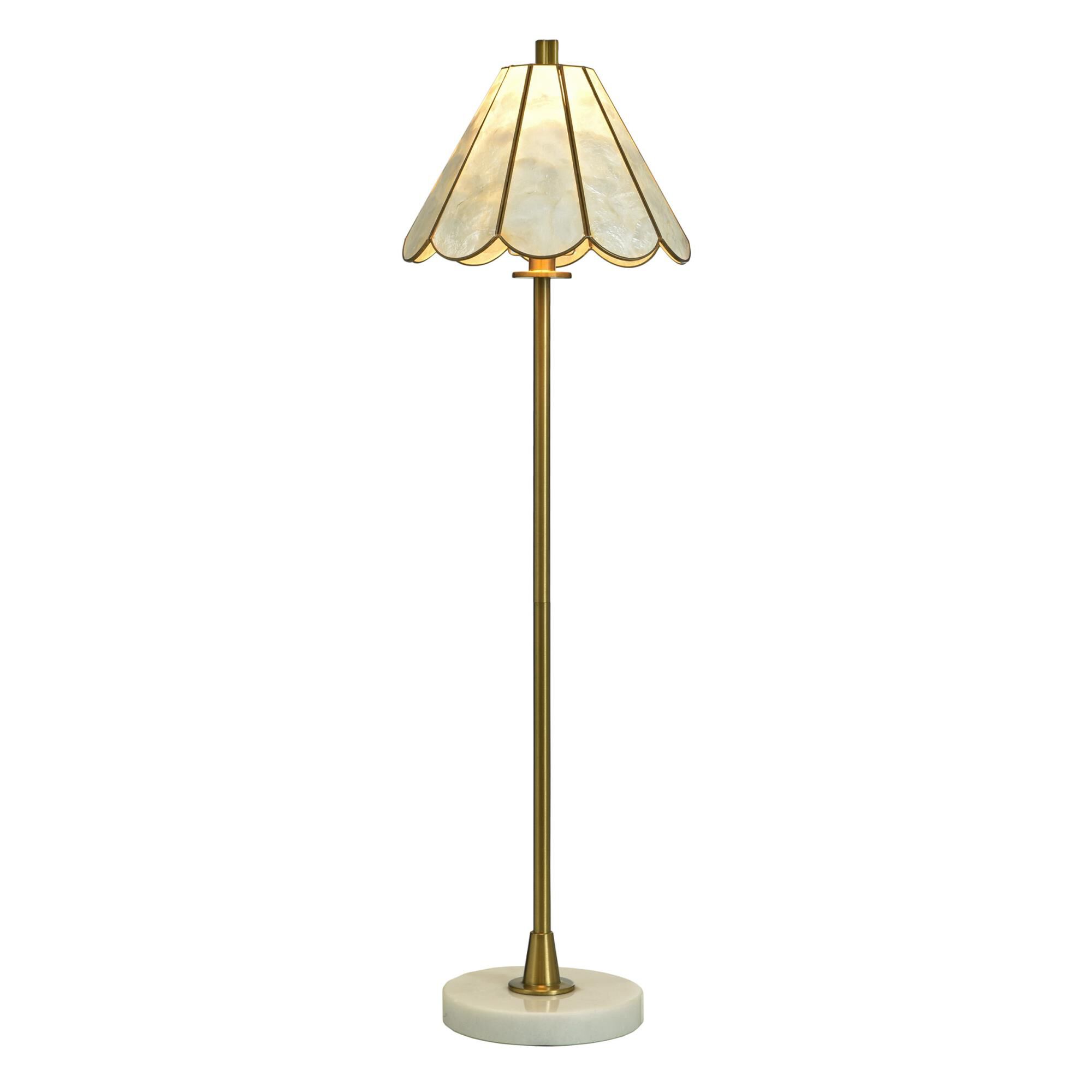 Shown in White Marble and Polished Brass finish and Brass, Capiz shade