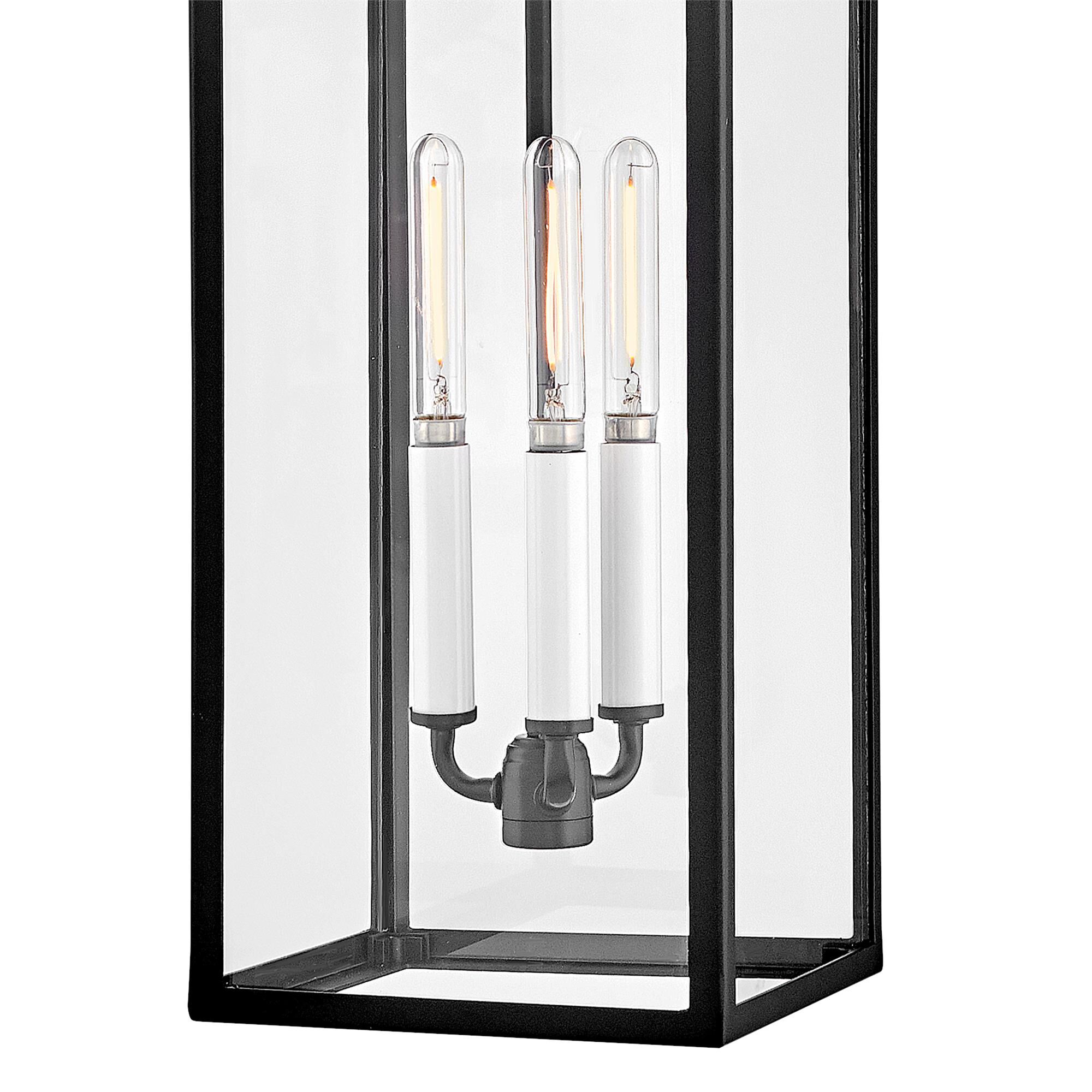Shown in Black finish and Clear glass and Burnished Bronze accent