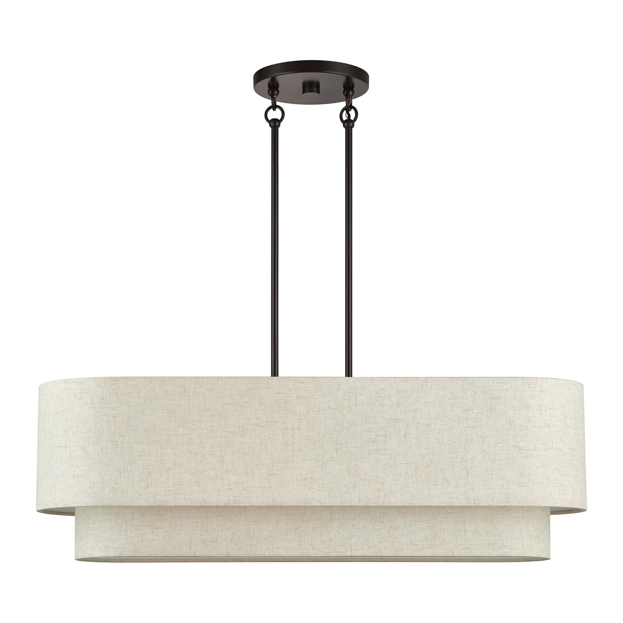 Shown in English Bronze finish and Hand Crafted Oatmeal Color Fabric with White Color Inside shade