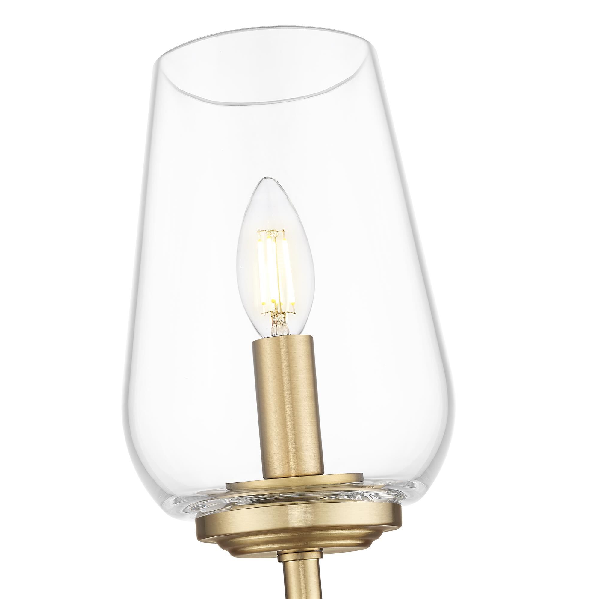 Shown in Modern Gold finish and Clear glass