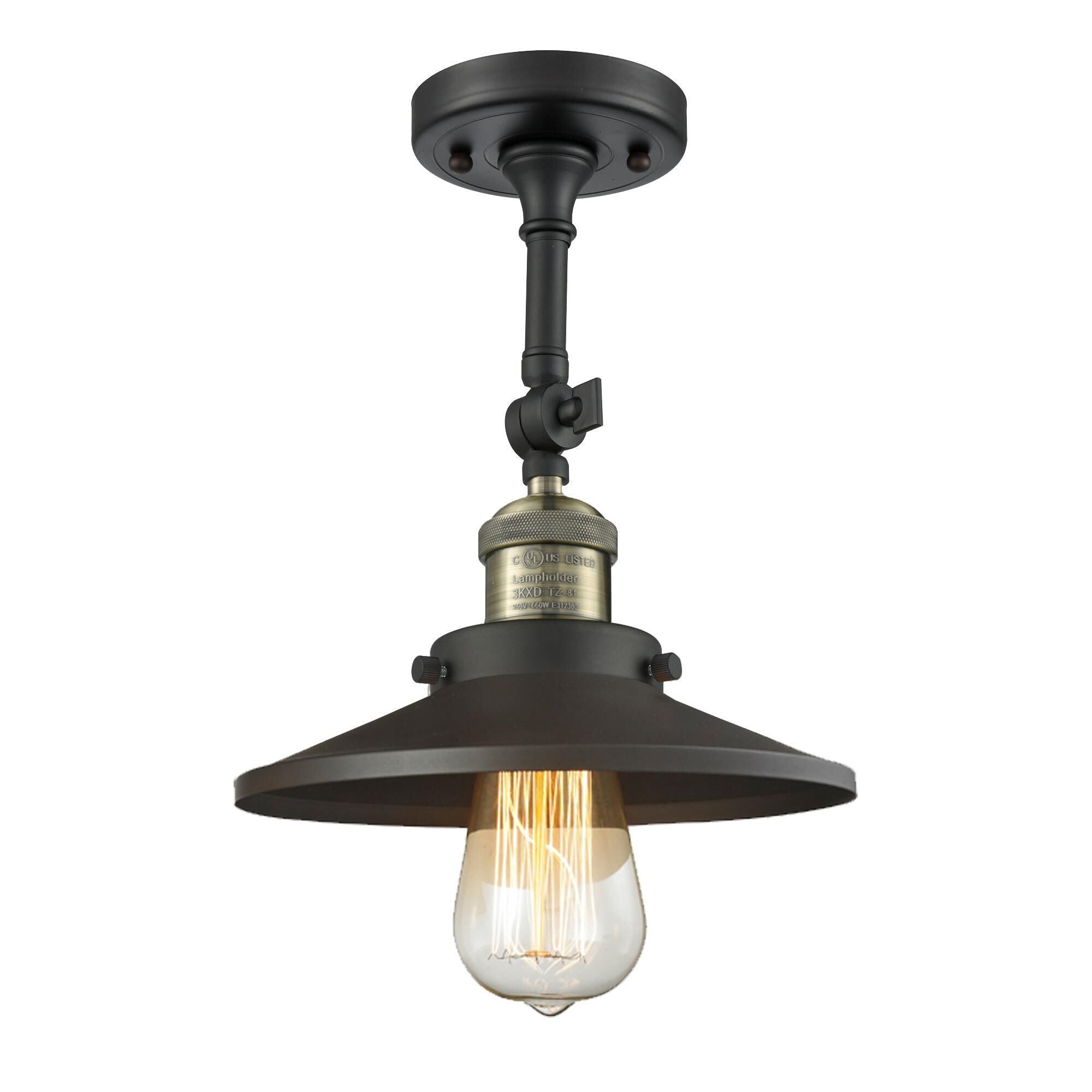 Shown in Black Antique Brass finish and Black Antique Brass glass and Matte Black shade and No Accent accent