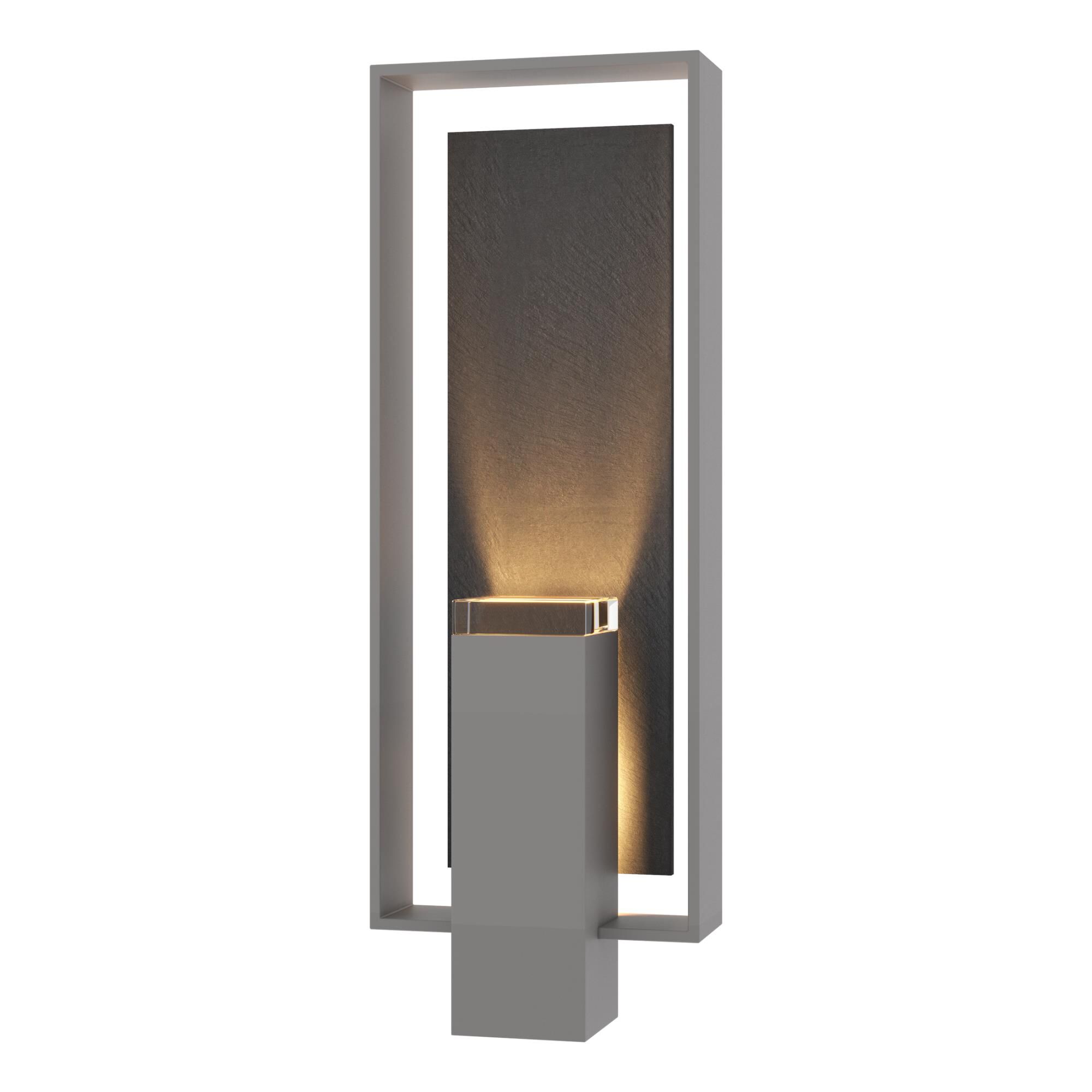 Shown in Coastal Burnished Steel finish and Clear glass and Slate accent
