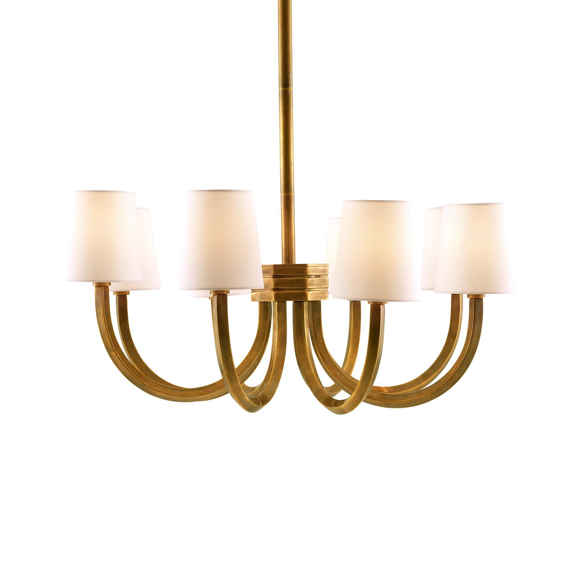 Shown in Vintage Brass finish and Microfiber shade