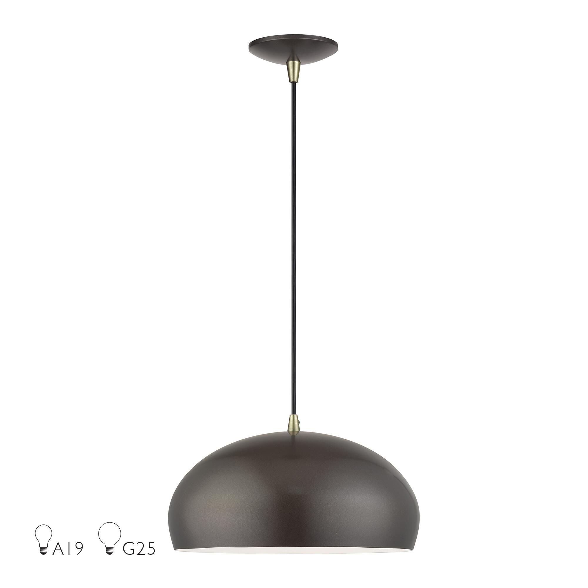 Shown in English Bronze with Antique Brass Accents finish and English Bronze Steel with Shiny White Inside shade