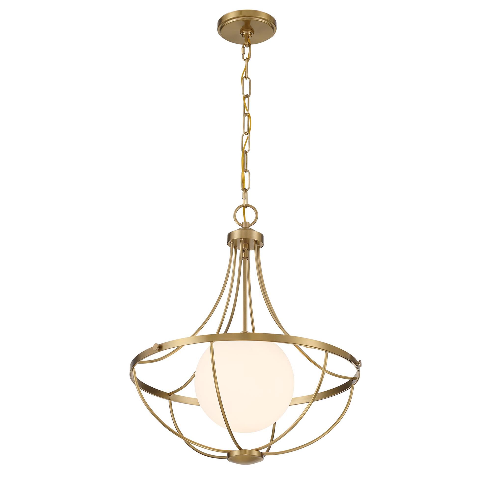 Shown in Natural Brass finish and White Opal glass