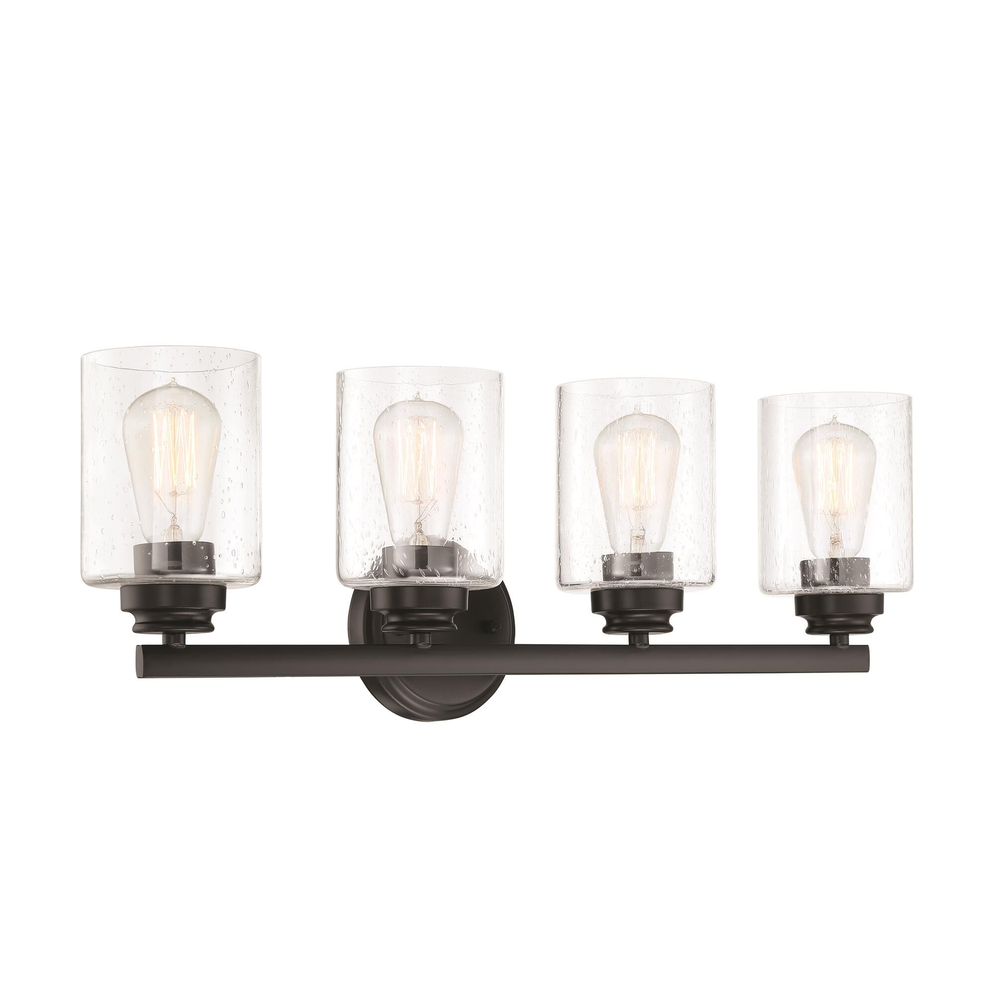 Shown in Flat Black finish and Clear Seeded glass and Glass shade