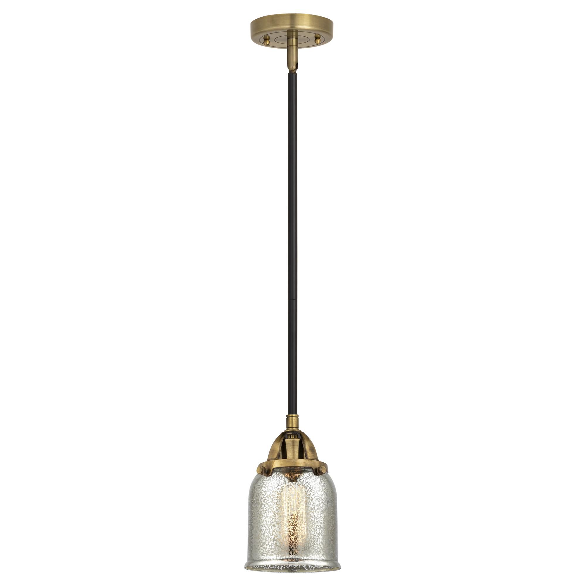 Shown in Black Antique Brass finish and Silver Plated Mercury Small Bell glass and No Shade shade