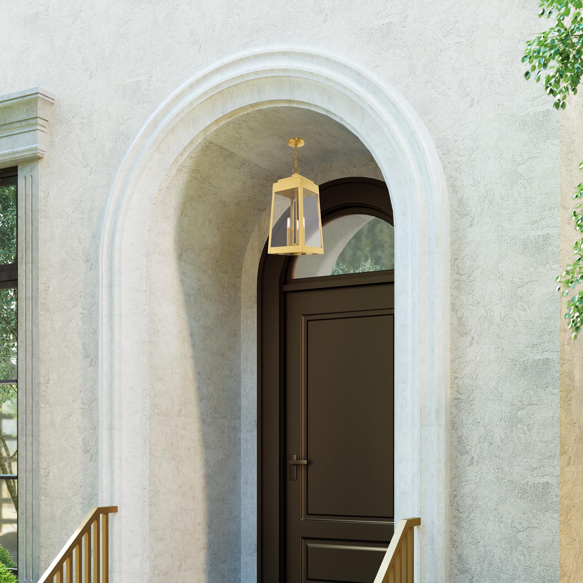 Shown in Satin Brass finish and Clear glass