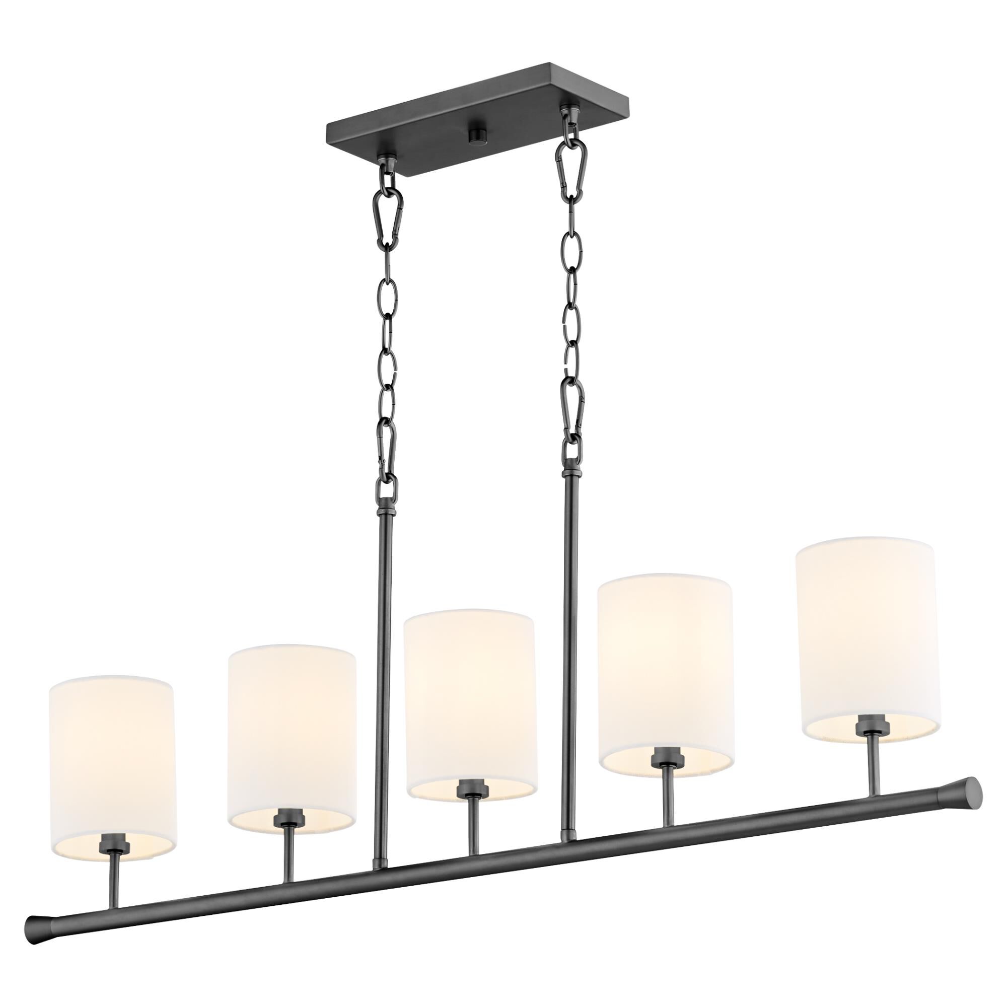Shown in Matte Black finish and White Linen shade