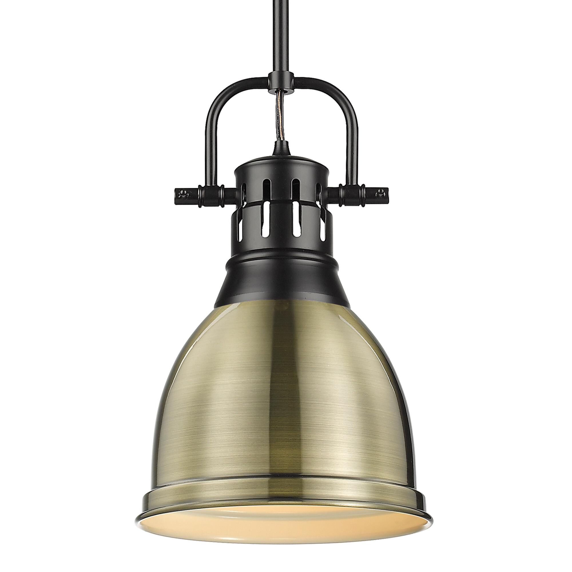 Shown in Matte Black finish and Aged Brass shade