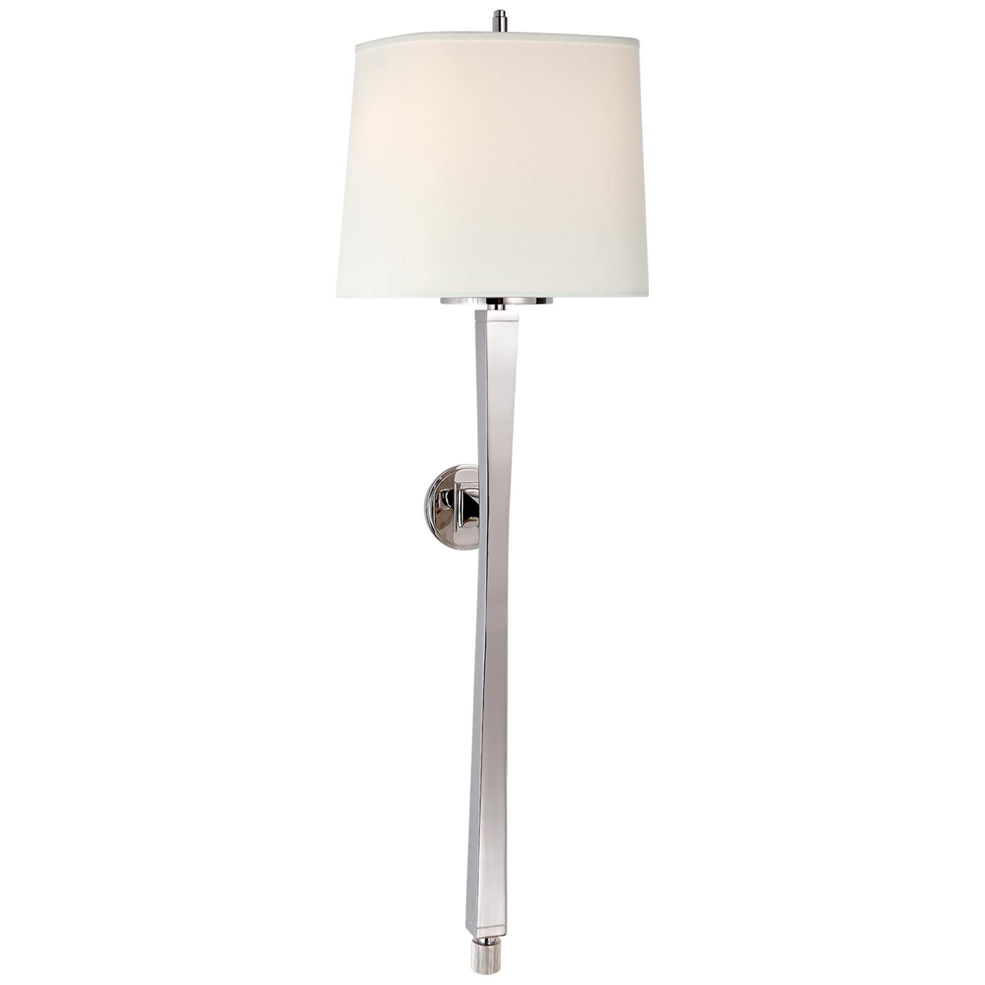Shown in Polished Nickel finish and Linen Shield shade