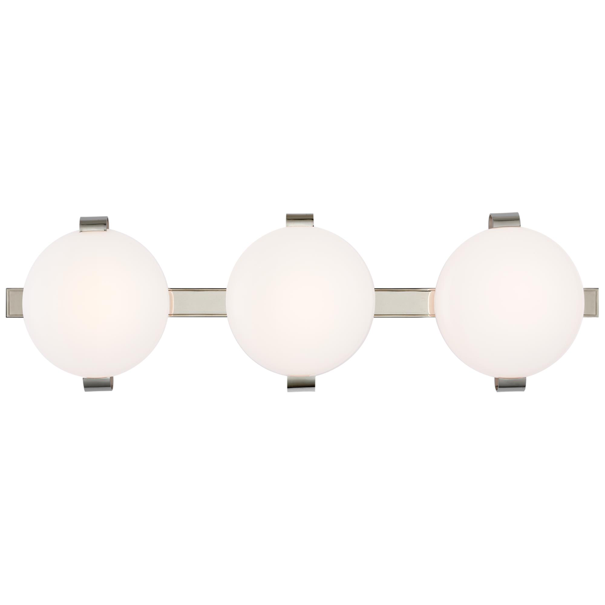 Shown in Polished Nickel finish and White glass