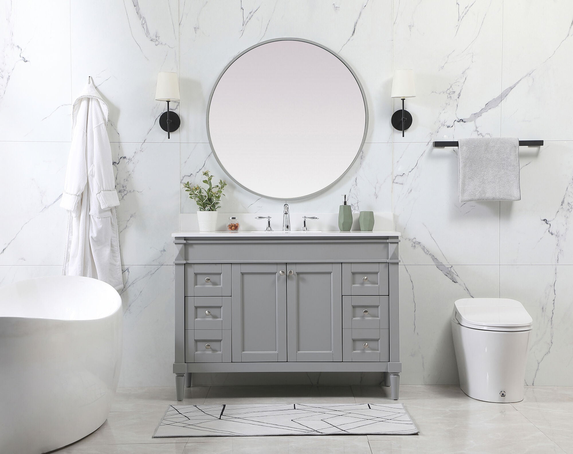 Shown in Grey finish and Backsplash accent