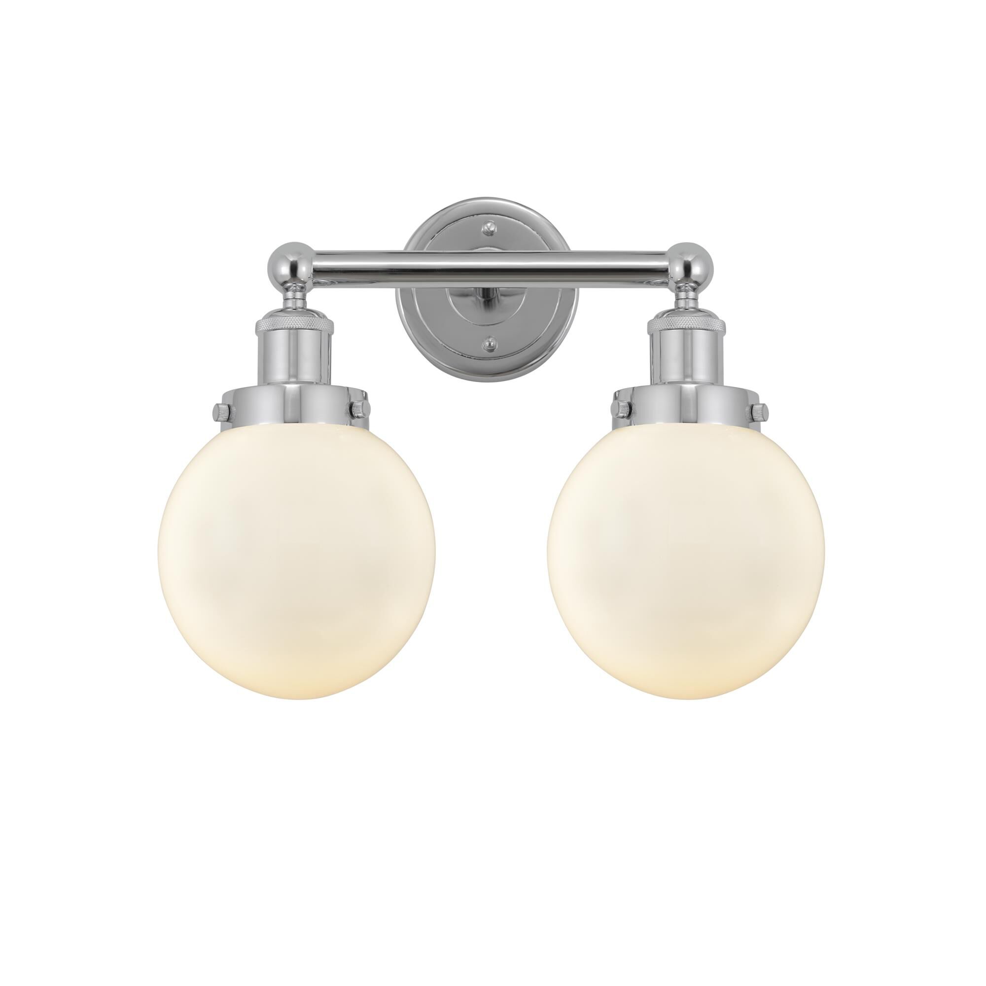 Shown in Polished Chrome, Matte White finish and Matte White glass and Matte White Glass shade