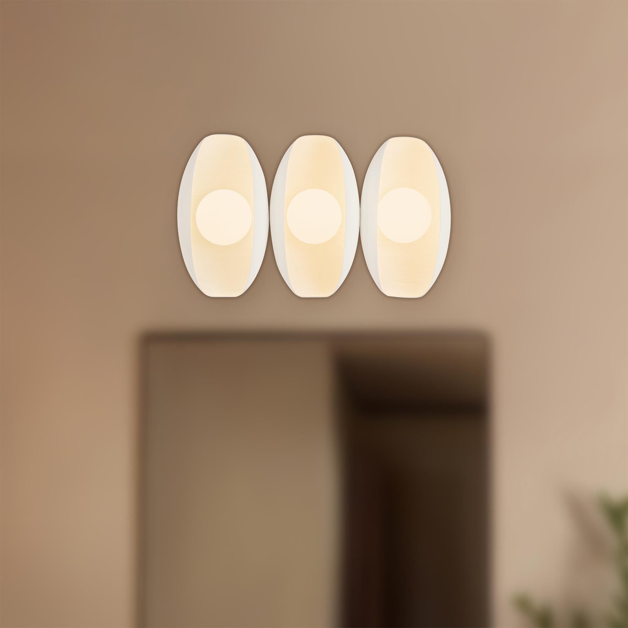 Shown in Antique White finish and Matte Opal glass