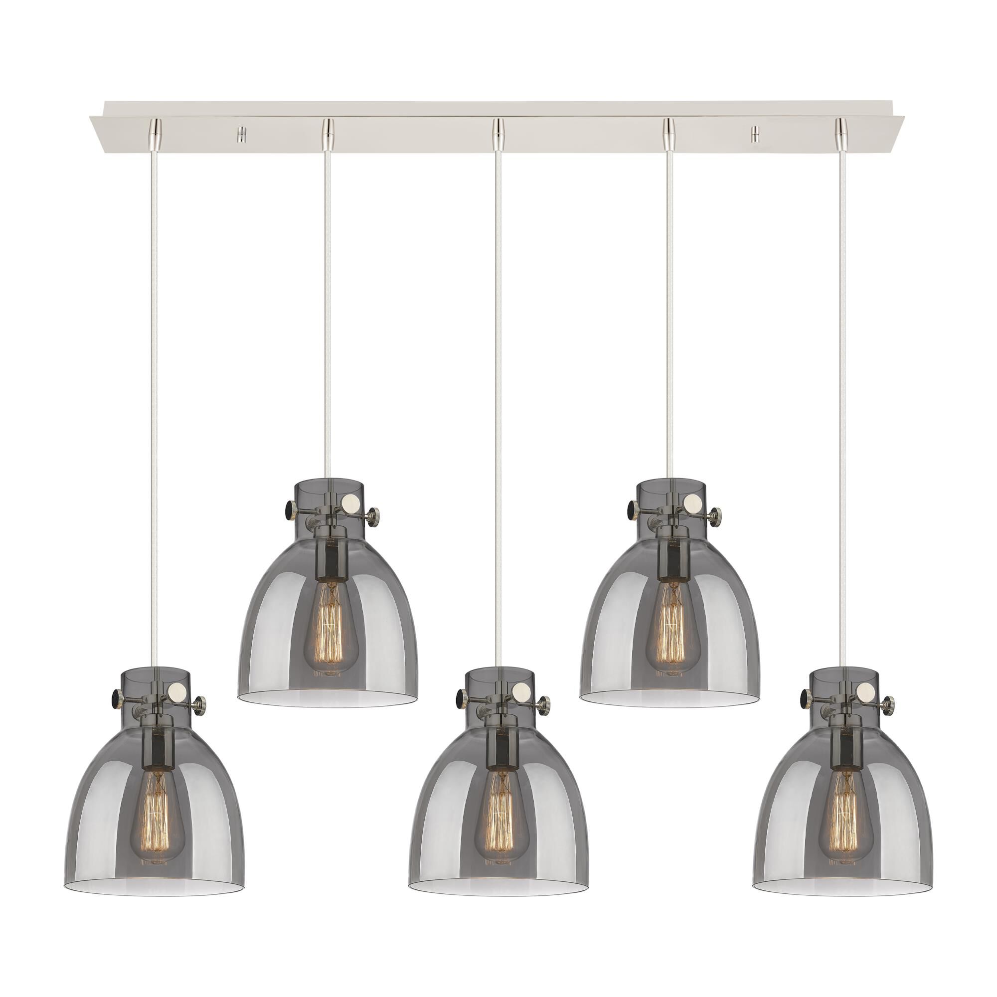 Shown in Polished Nickel finish and Light Smoke glass and Light Smoke Glass shade