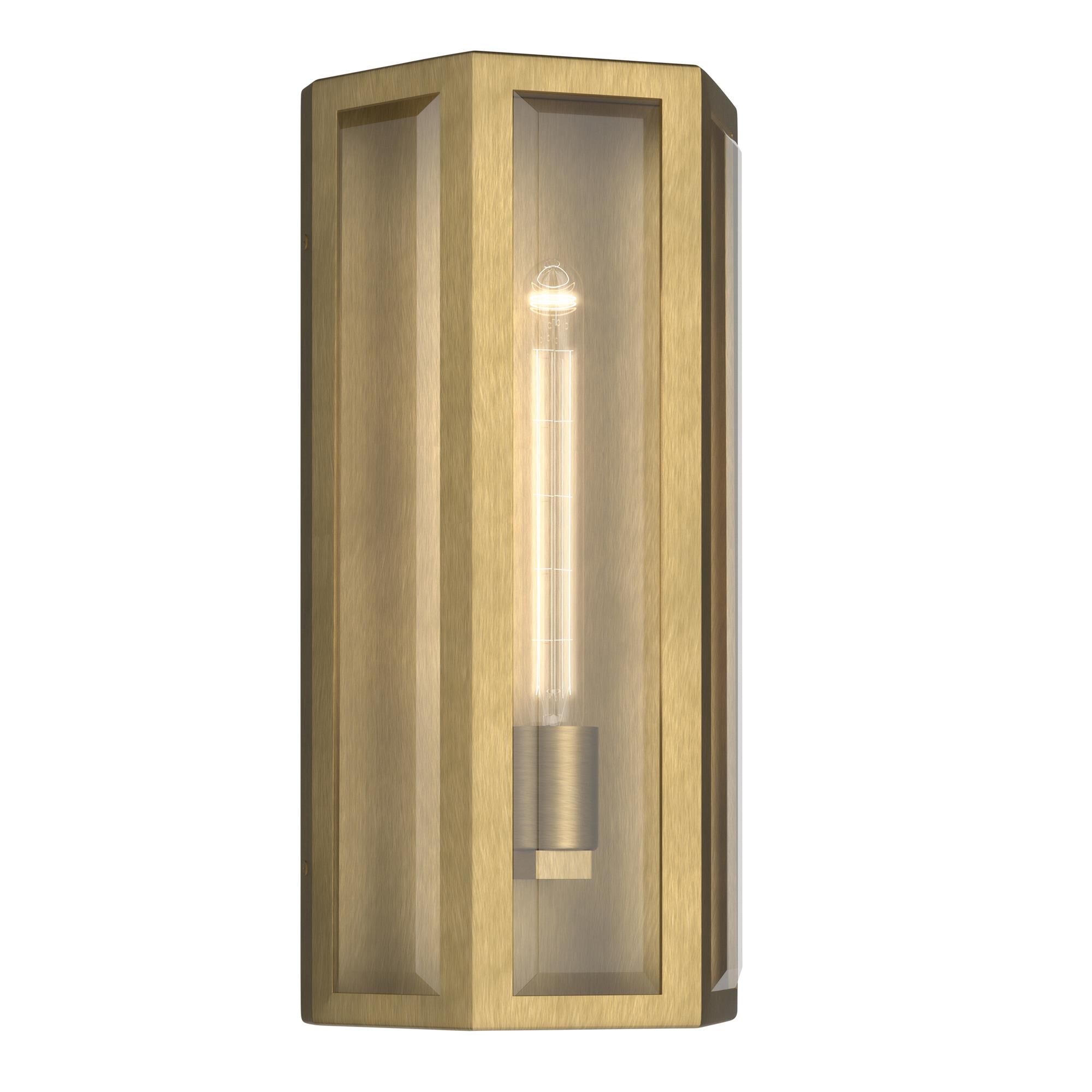 Shown in Natural Brass finish and Clear Beveled glass