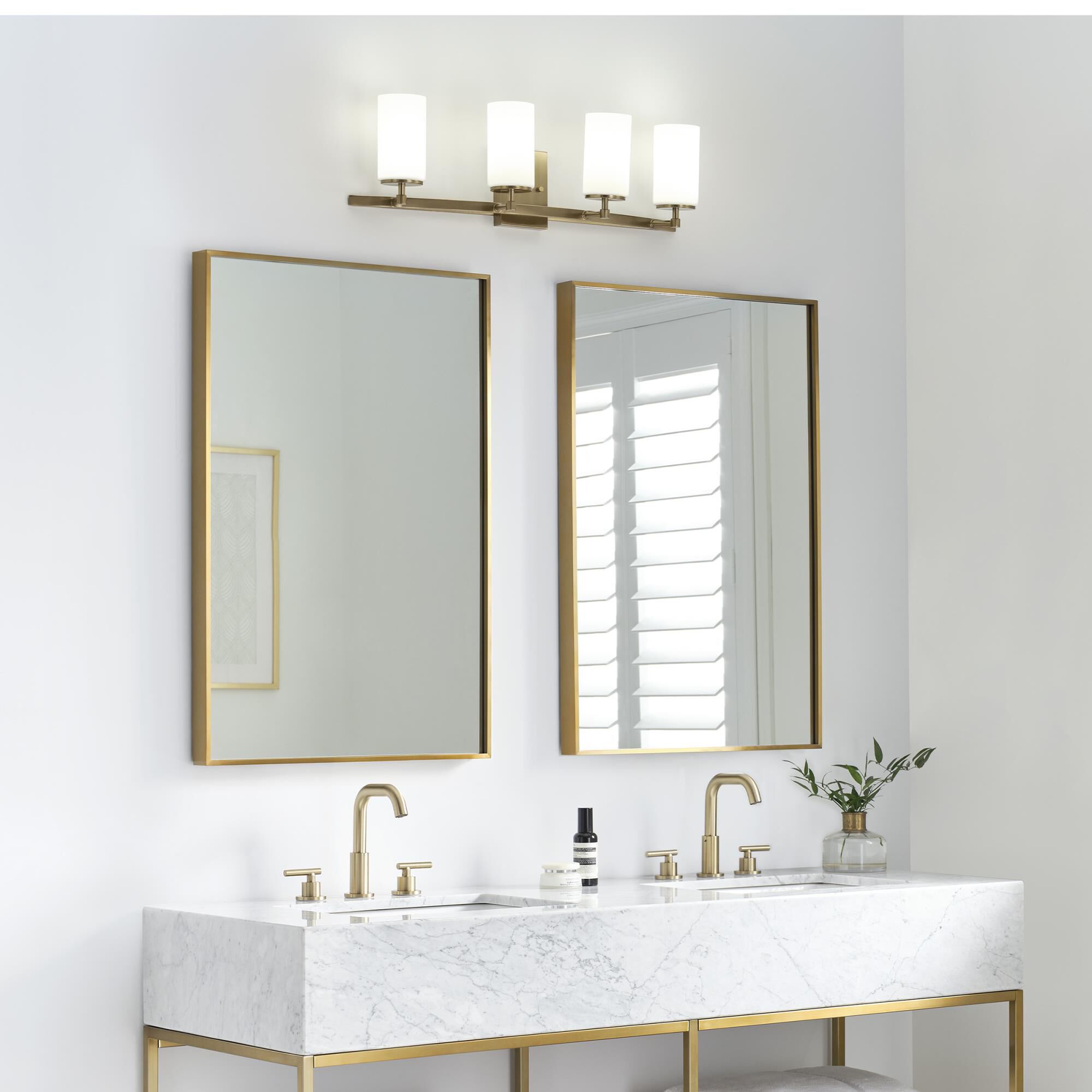 Shown in Satin Brass finish and Etched - White Insidehades glass