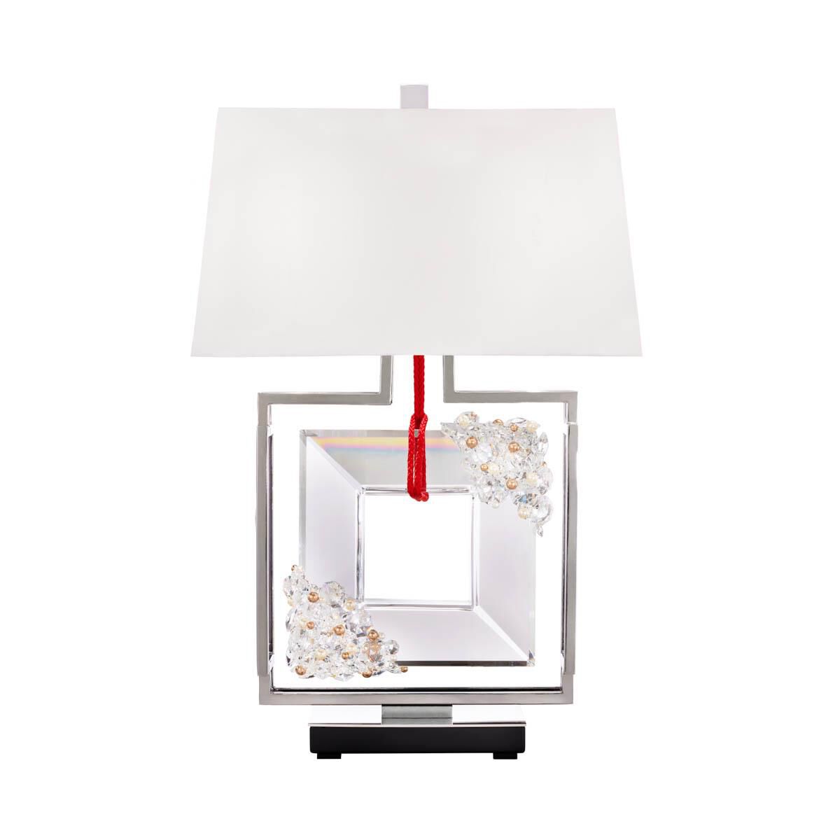 Shown in Polished Chrome With Red Rope finish and Radiance crystal and Fabric glass