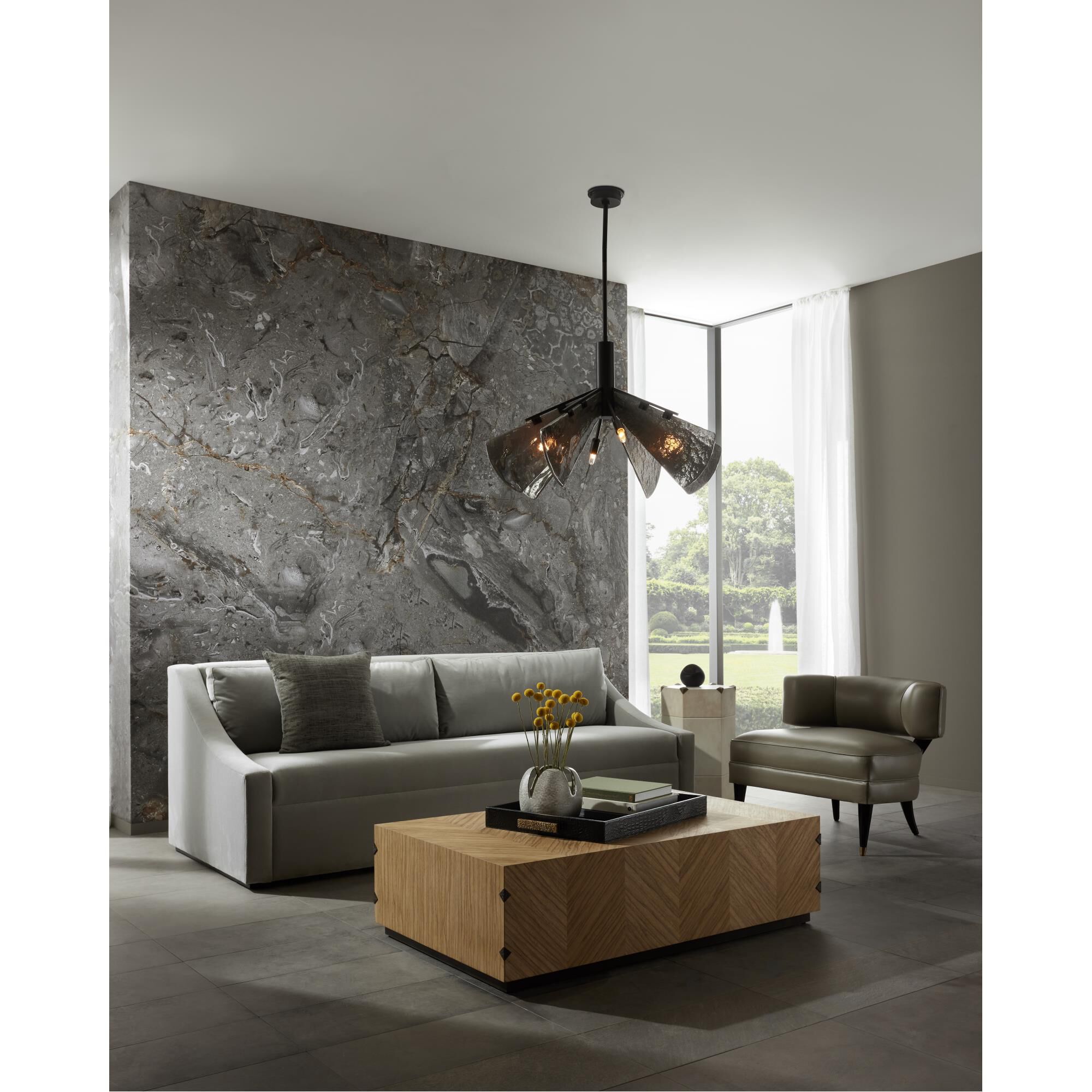 Shown in English Bronze finish and Smoked Slump glass