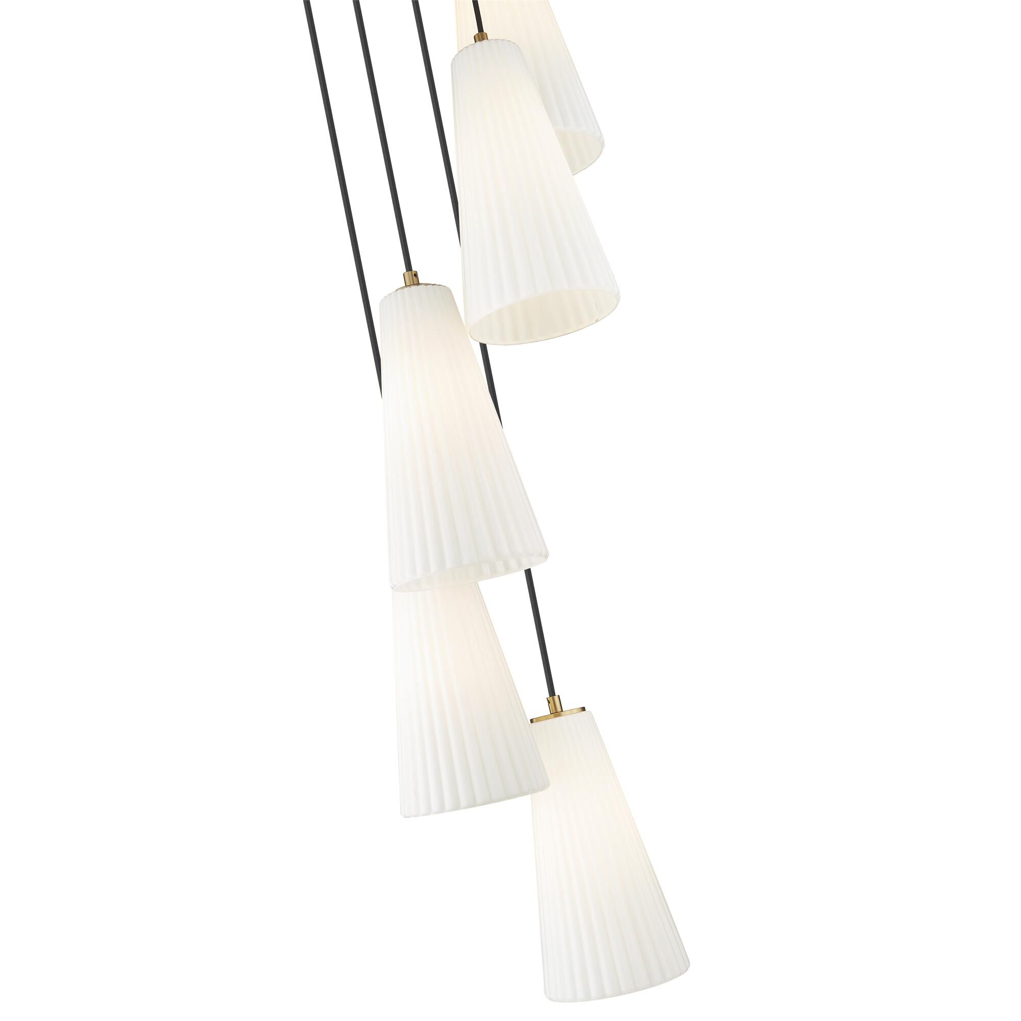Shown in Modern Gold finish and White glass and White shade