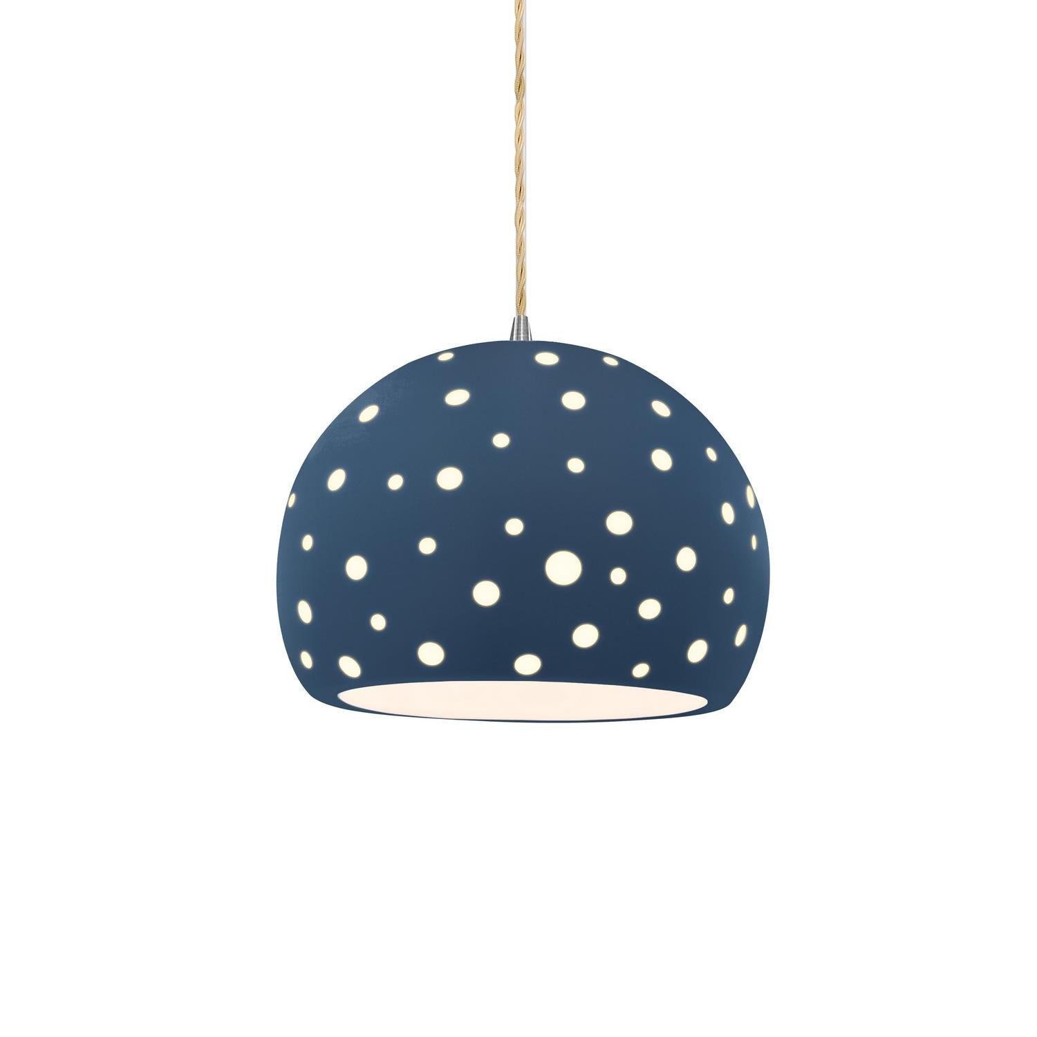 Shown in Brushed Nickel finish and Midnight Sky shade