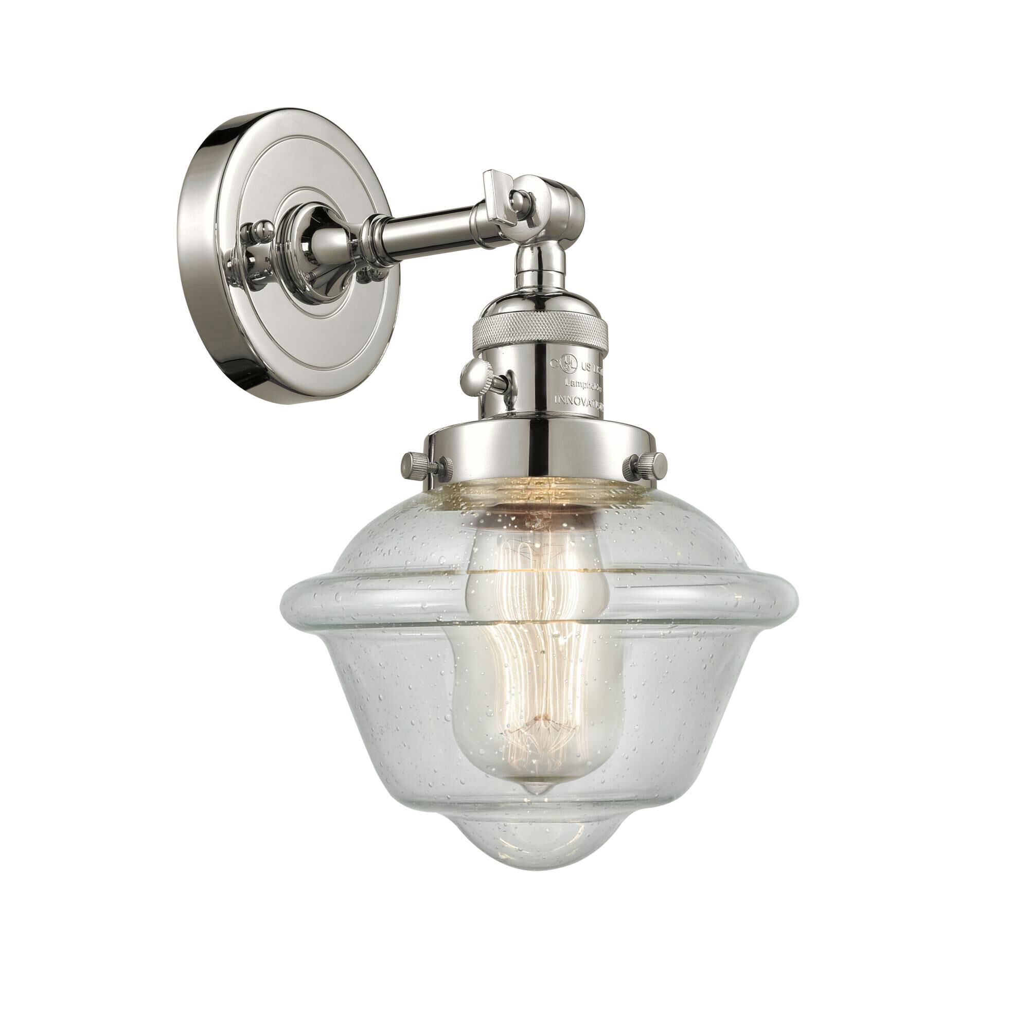 Shown in Polished Nickel finish and Seedy glass and Switch on Socket accent