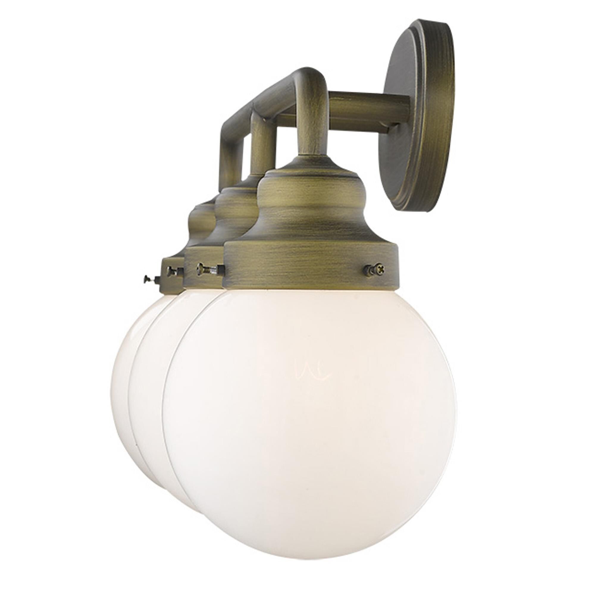 Shown in Raw Brass finish and Opal glass and Opal, Glass Globes shade