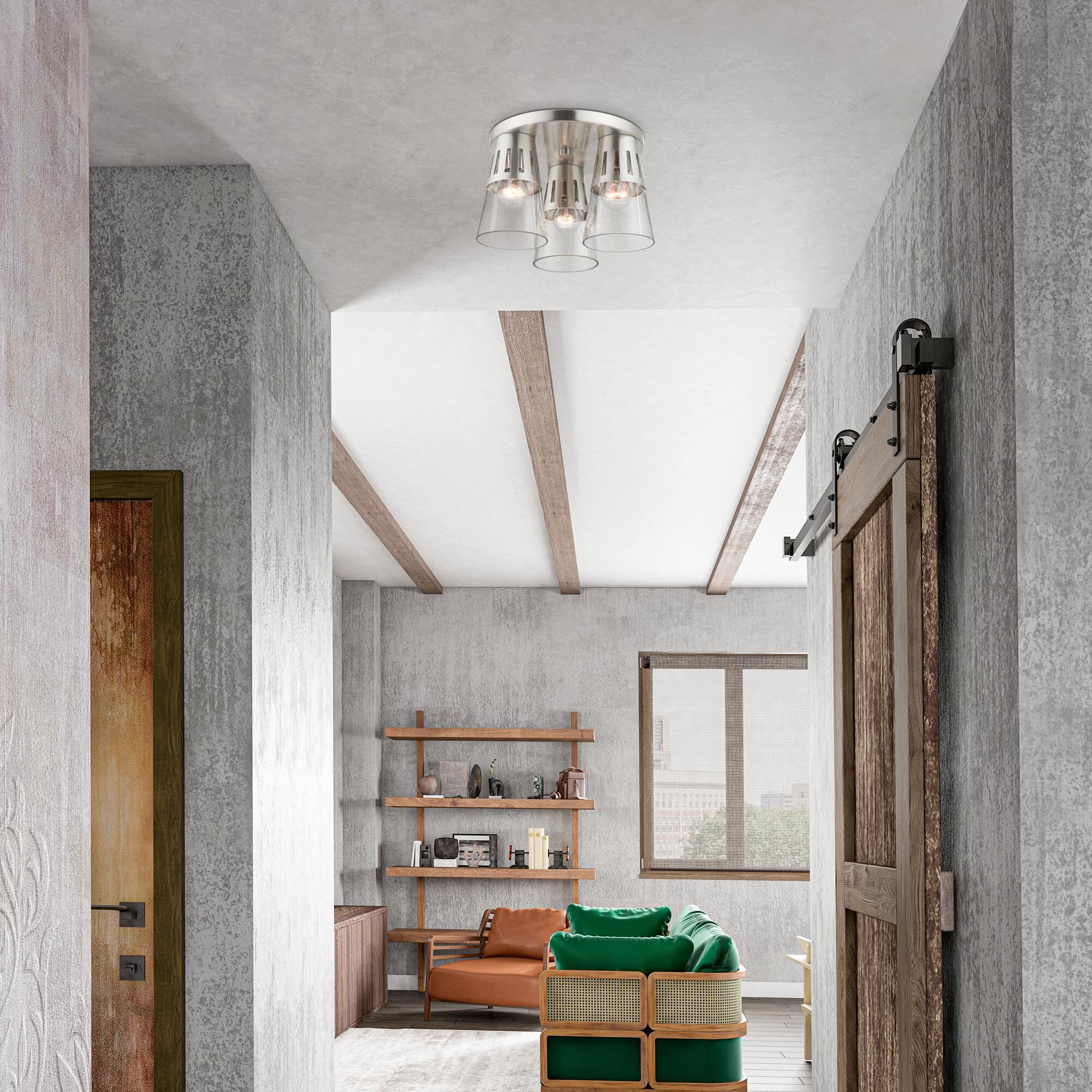 Shown in Brushed Nickel finish and Clear Hand Blown glass