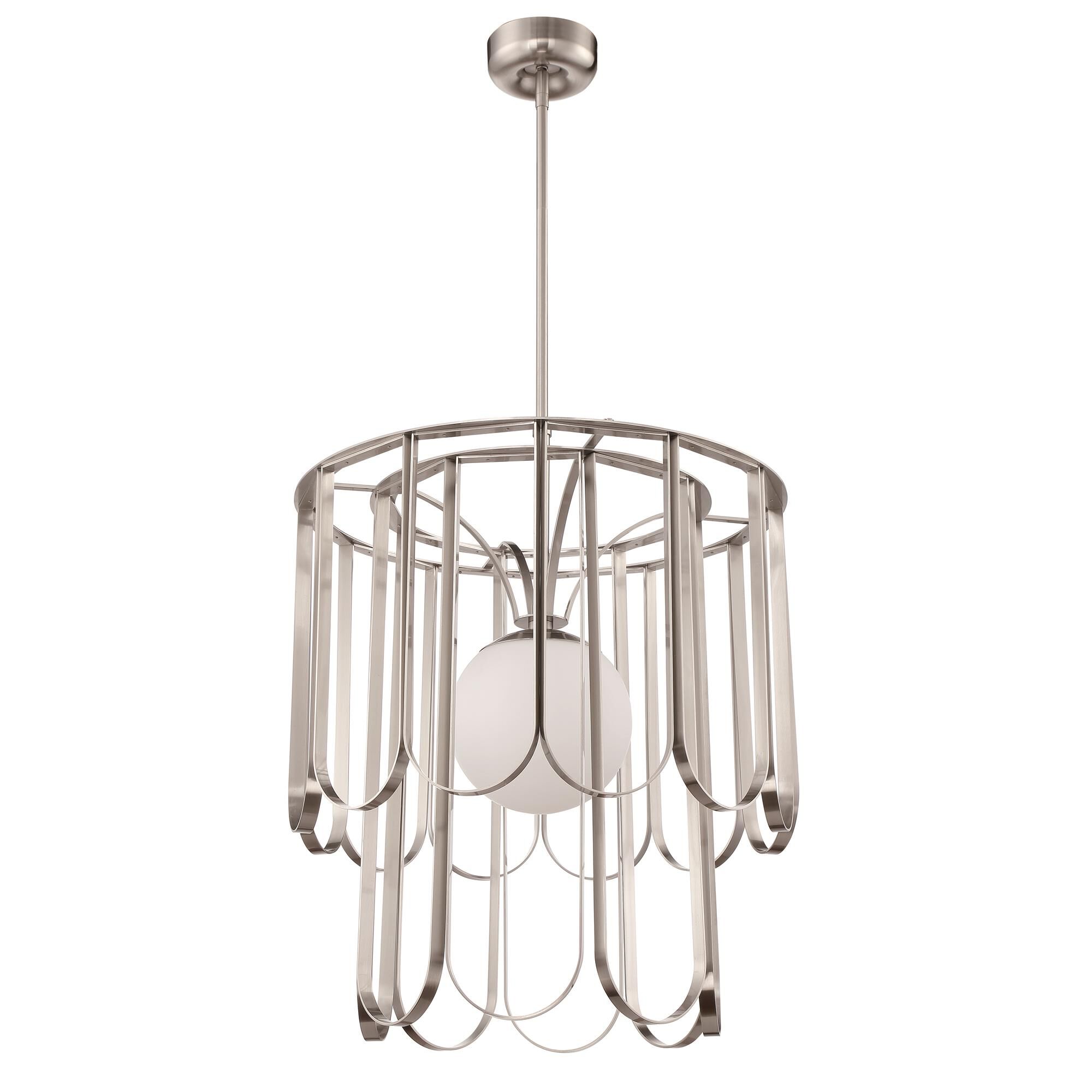 Shown in Brushed Polished Nickel finish and White Frosted glass and Glass shade