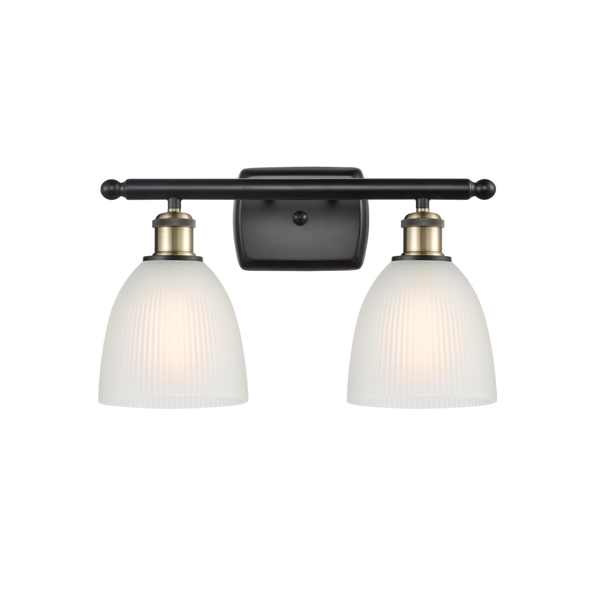 Shown in Black Antique Brass finish and White Castile glass