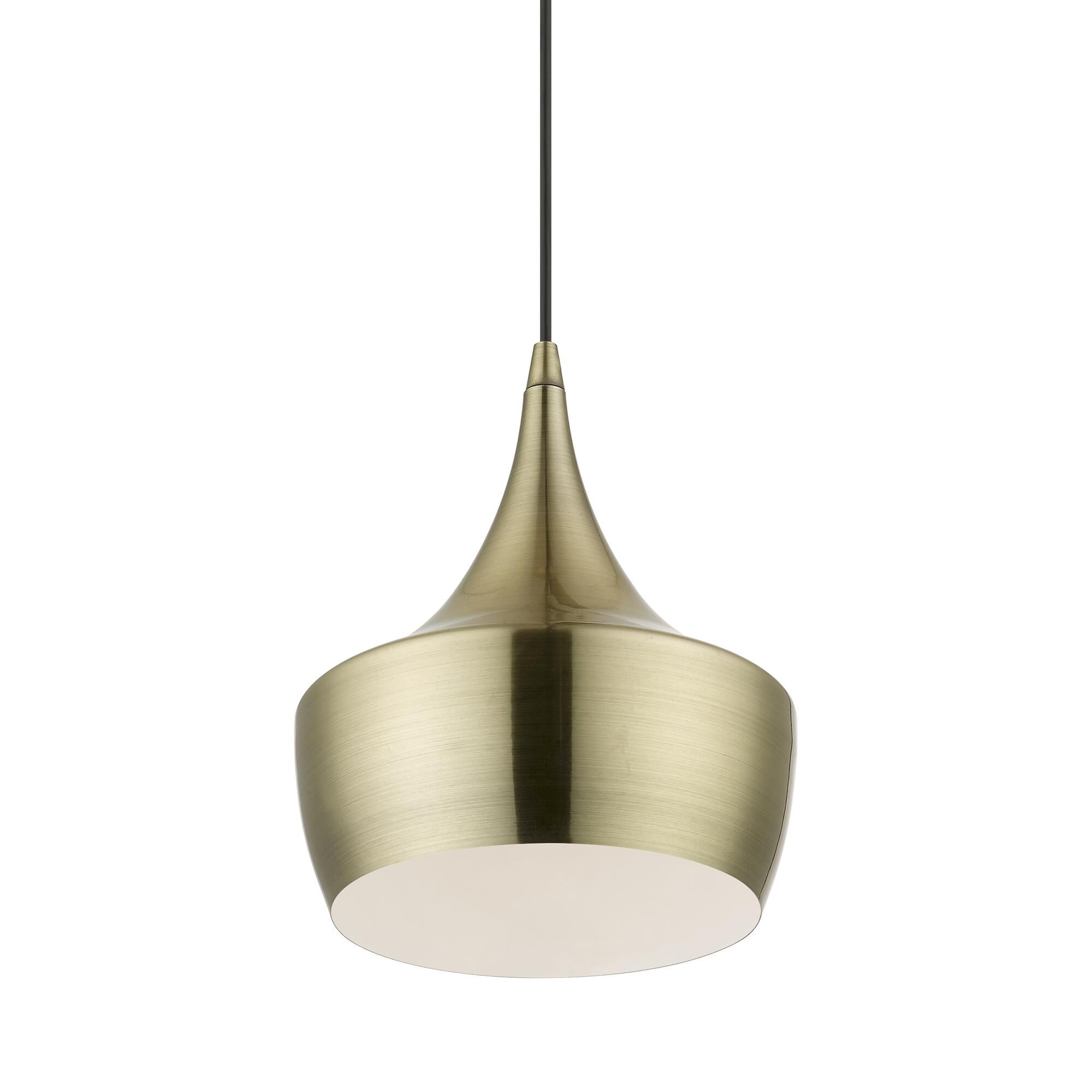 Shown in Antique Brass finish and Antique Brass with White Inside shade