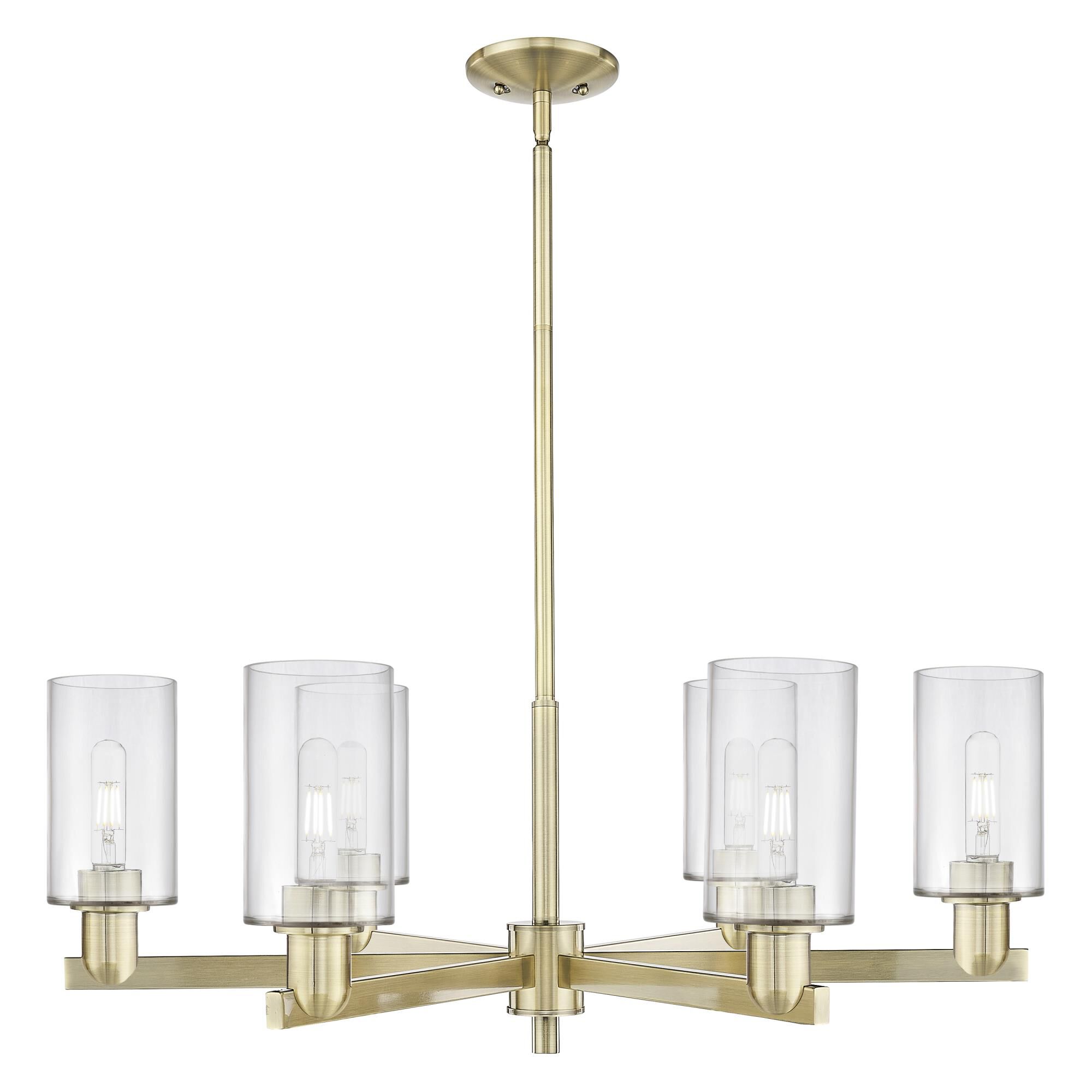 Shown in Antique Brass finish and Clear glass