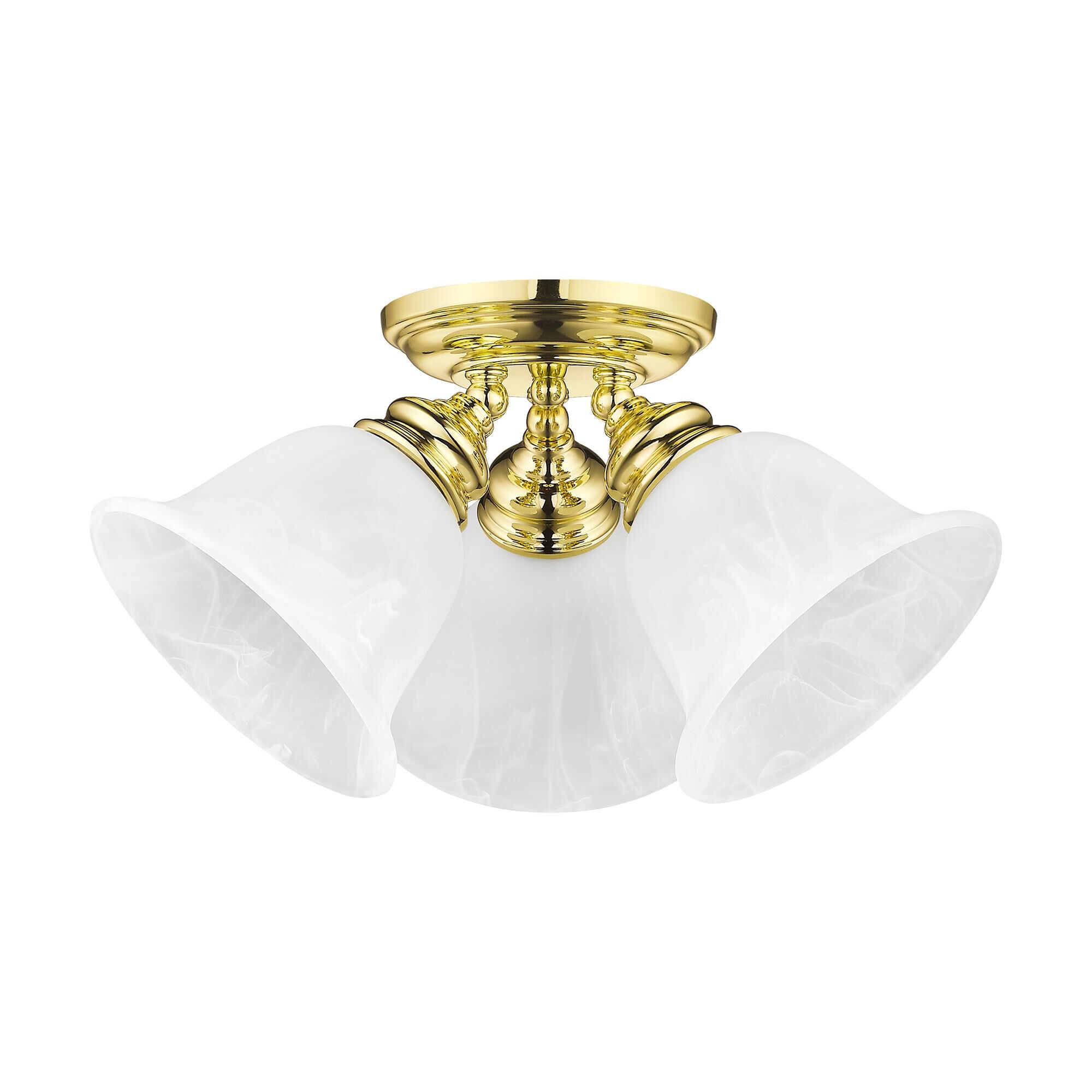 Shown in Polished Brass finish and White Alabaster glass