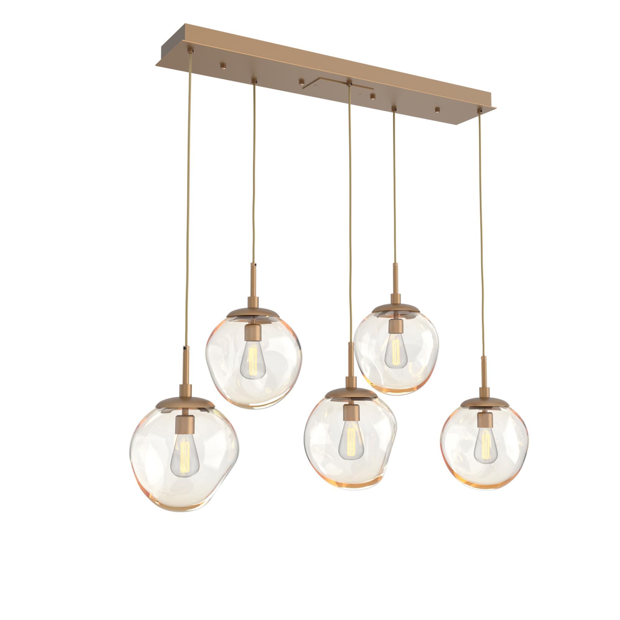 Shown in Novel Brass finish and Amber Blown glass