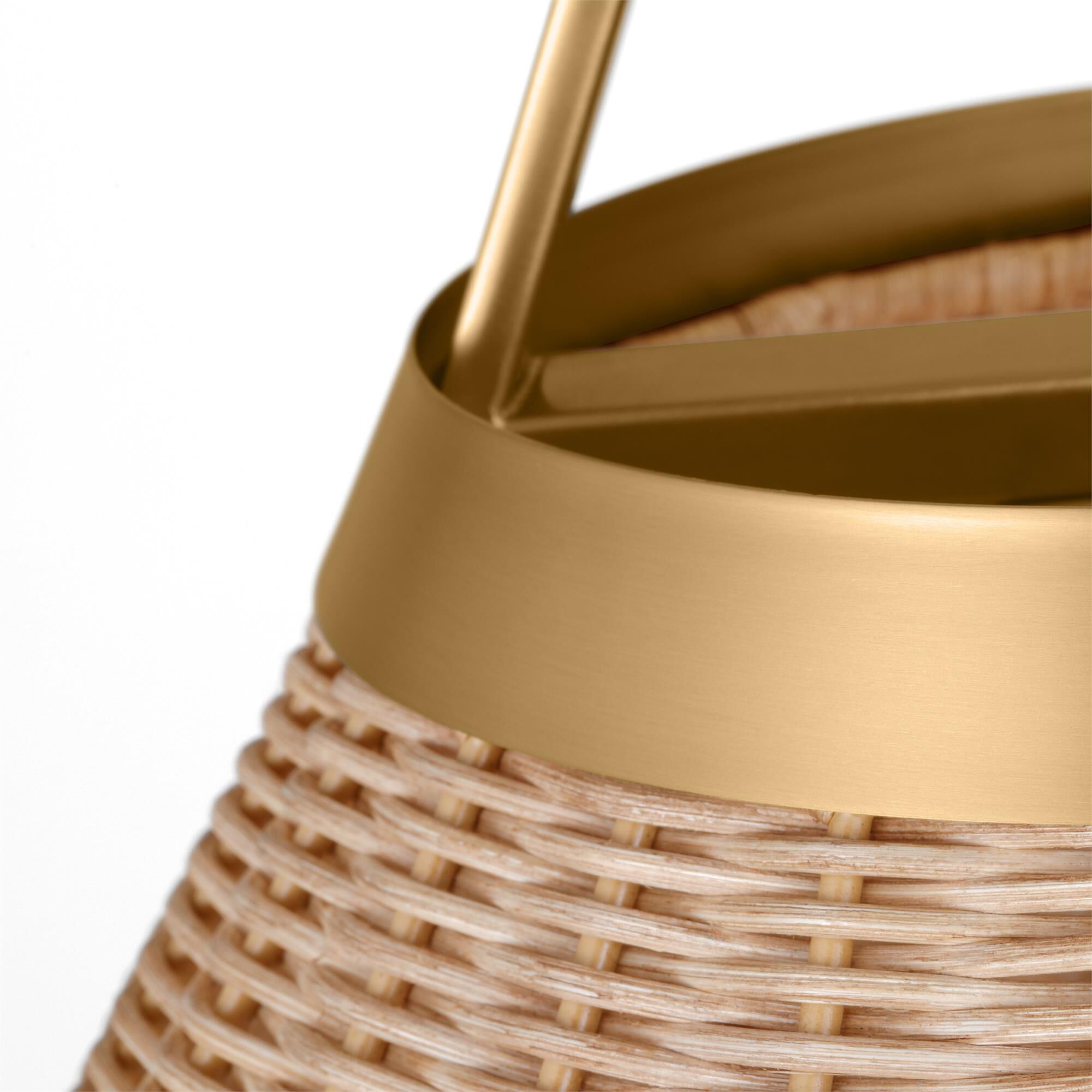 Shown in Burnished Brass finish and Blonde Rattan shade