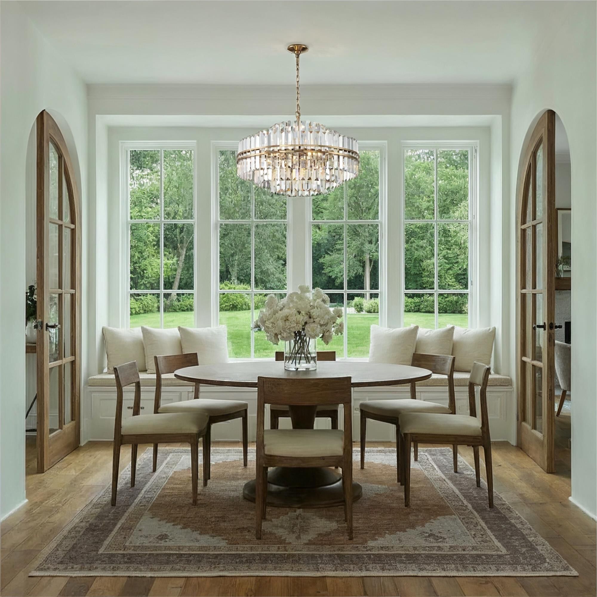 Shown in Aged Brass finish and Faceted crystal