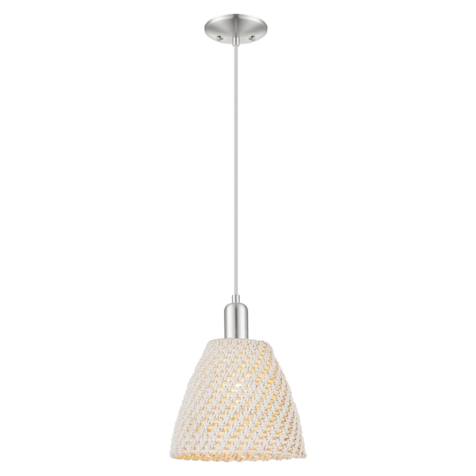 Shown in Brushed Satin Nickel finish and Natural shade
