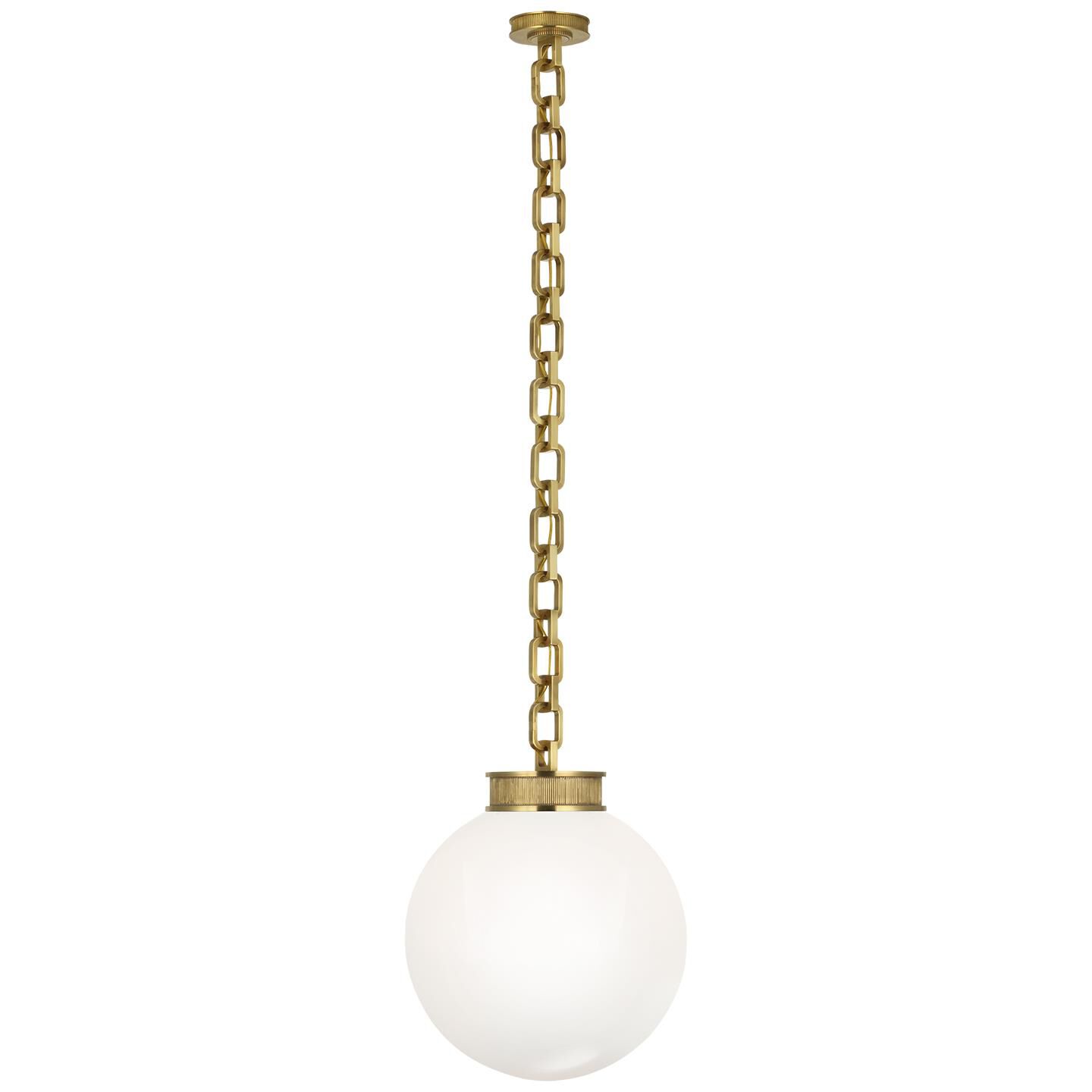 Shown in Soft Brass finish and White glass