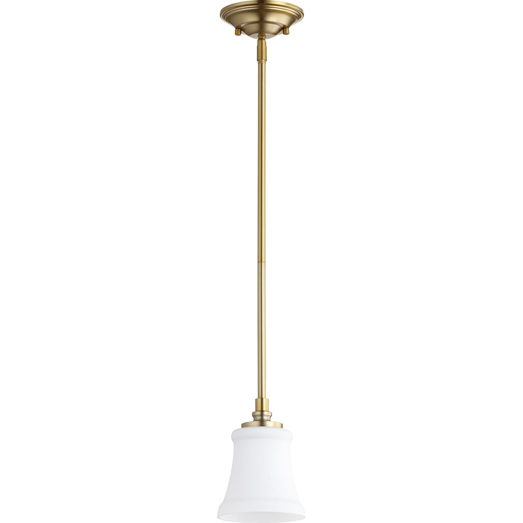 Shown in Aged Brass finish and Satin Opal shade