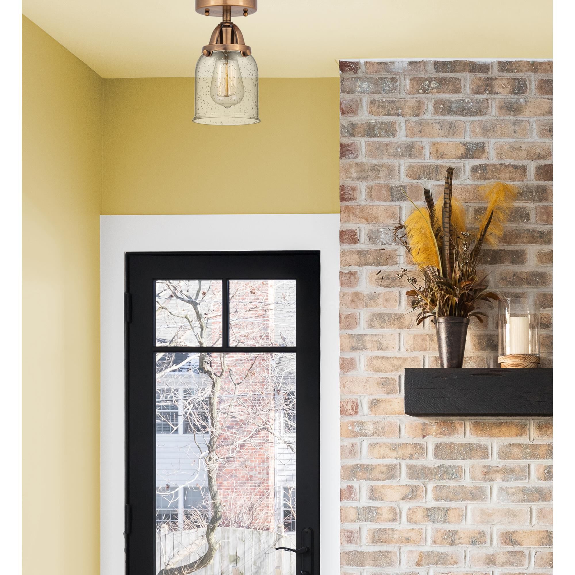 Shown in Antique Copper finish and Seedy Small Bell glass and No Shade shade