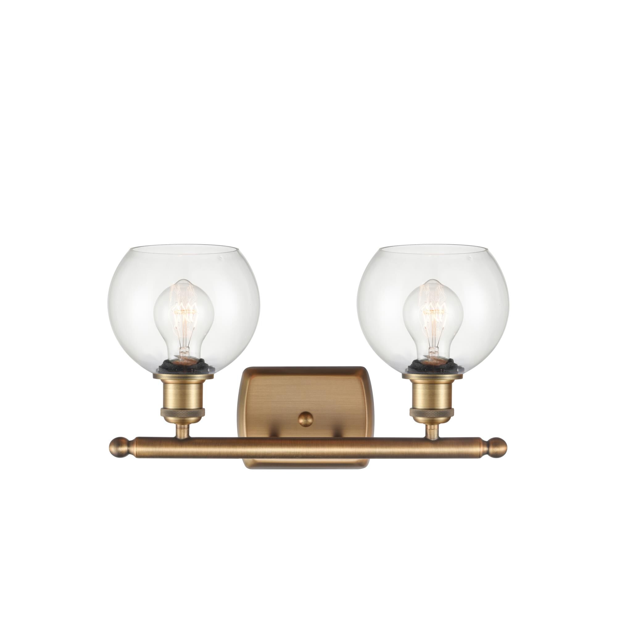 Shown in Brushed Brass finish and Clear Athens glass and No Shade shade